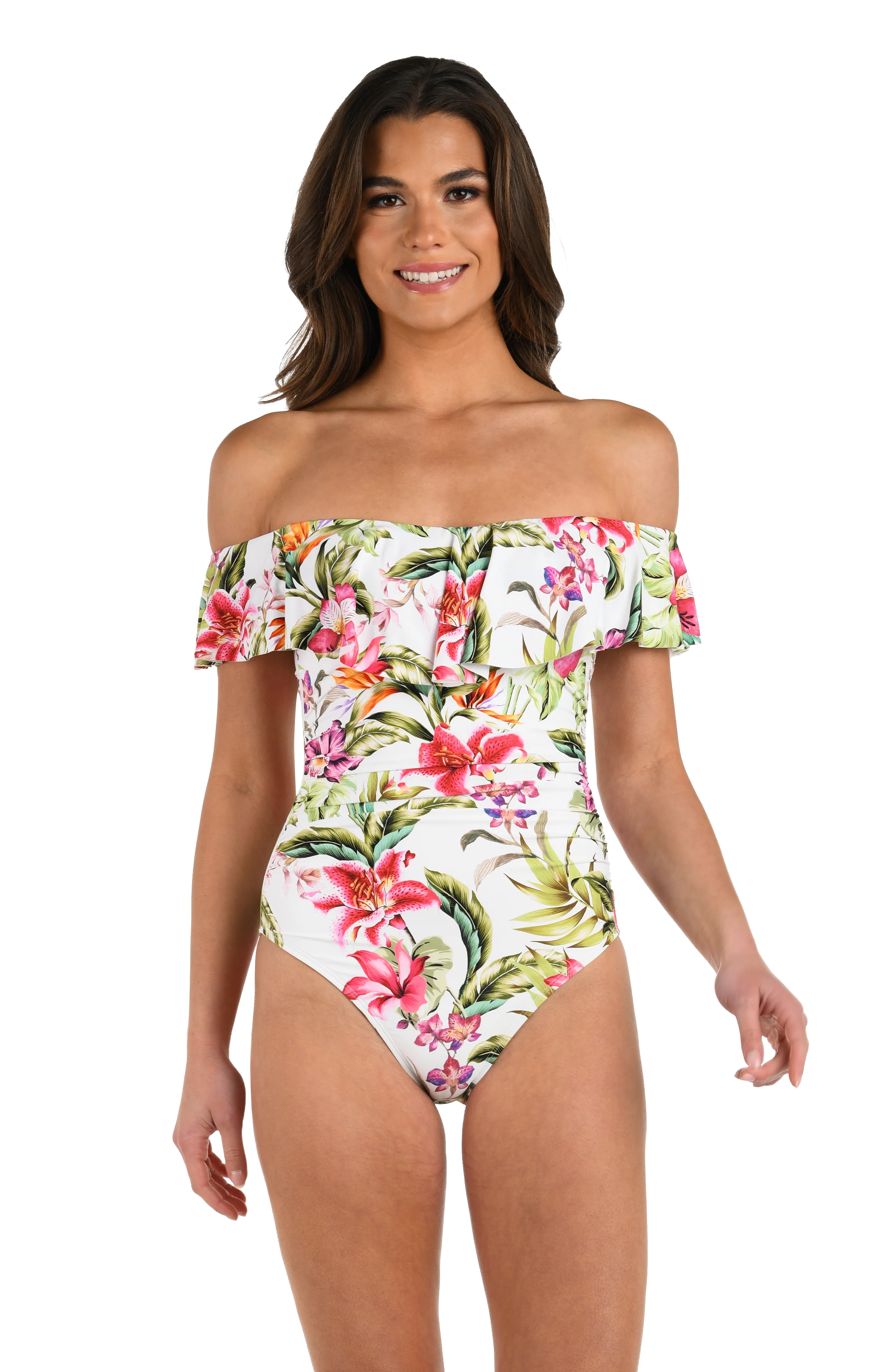 Polynesian Paradise Off Shoulder Ruffle One Piece