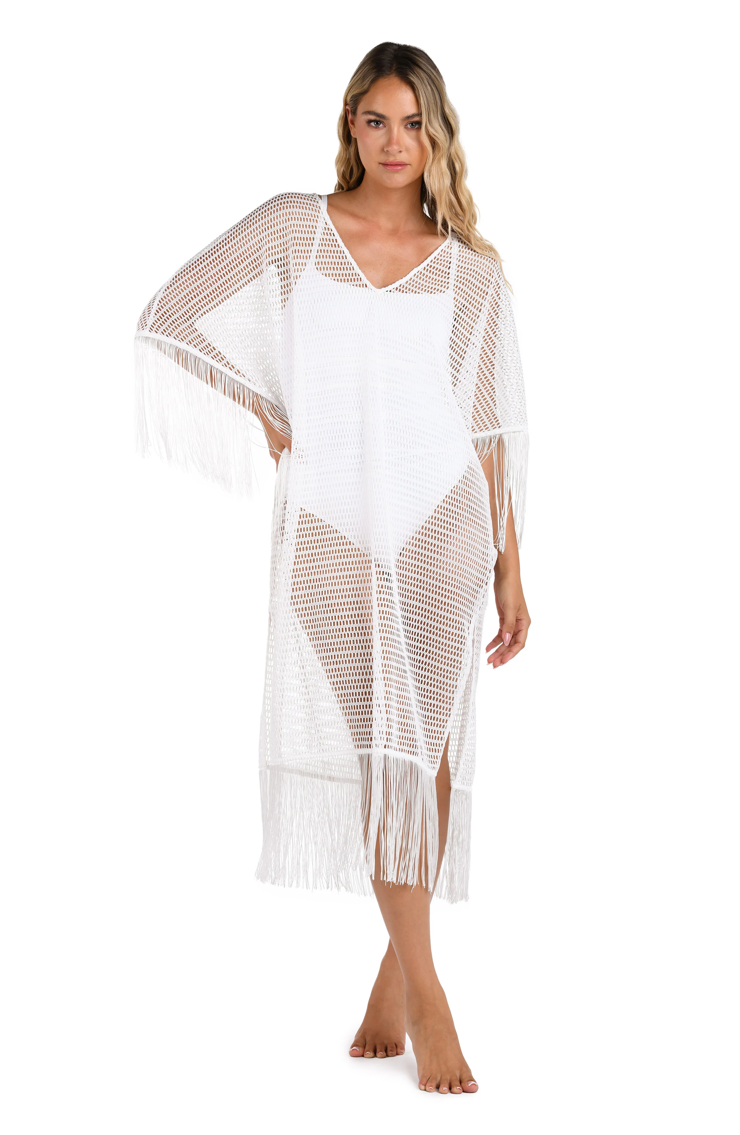 Fringed Out Long Caftan Cover Up - FINAL SALE