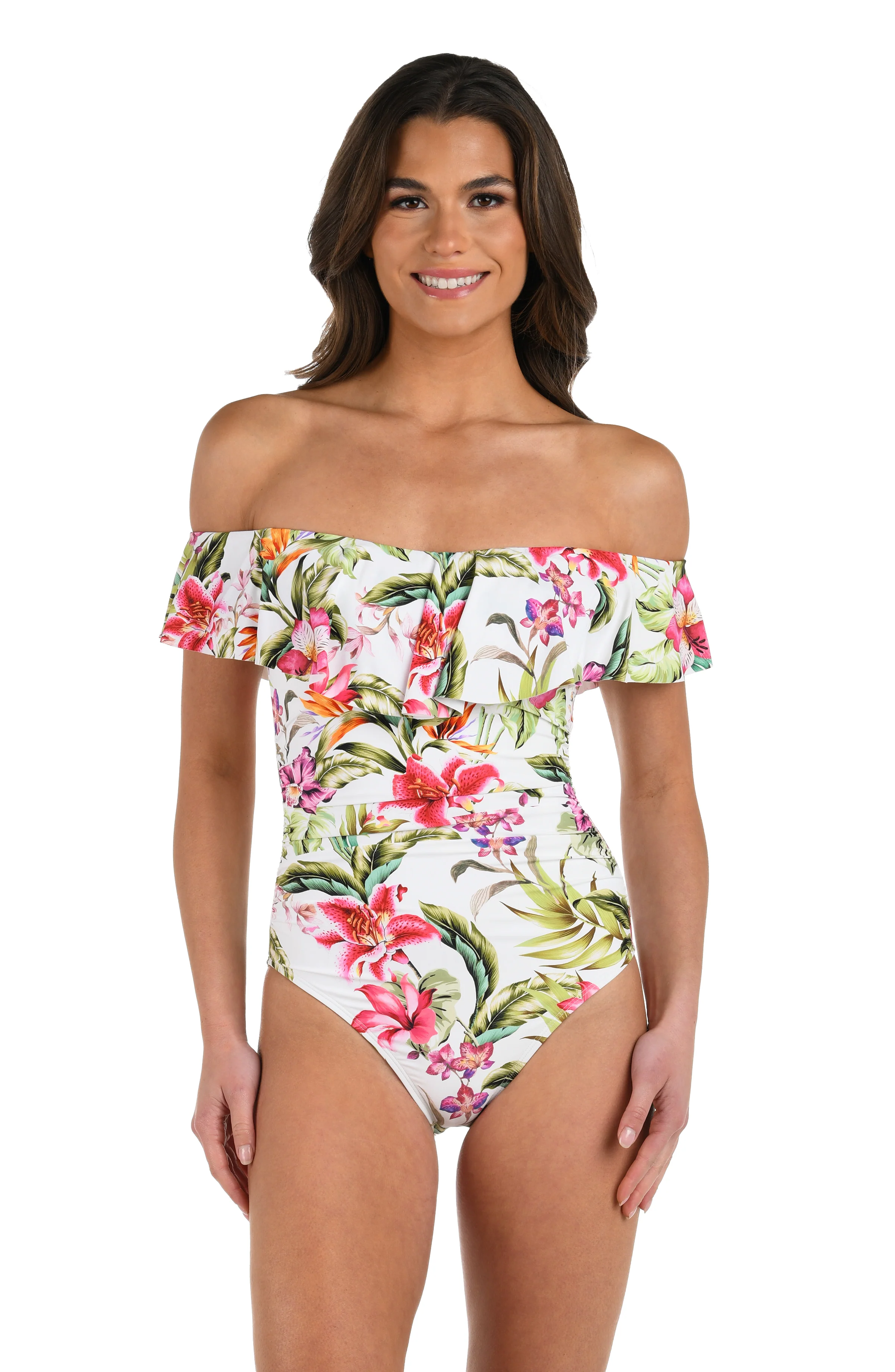 Polynesian Paradise Off Shoulder Ruffle One Piece