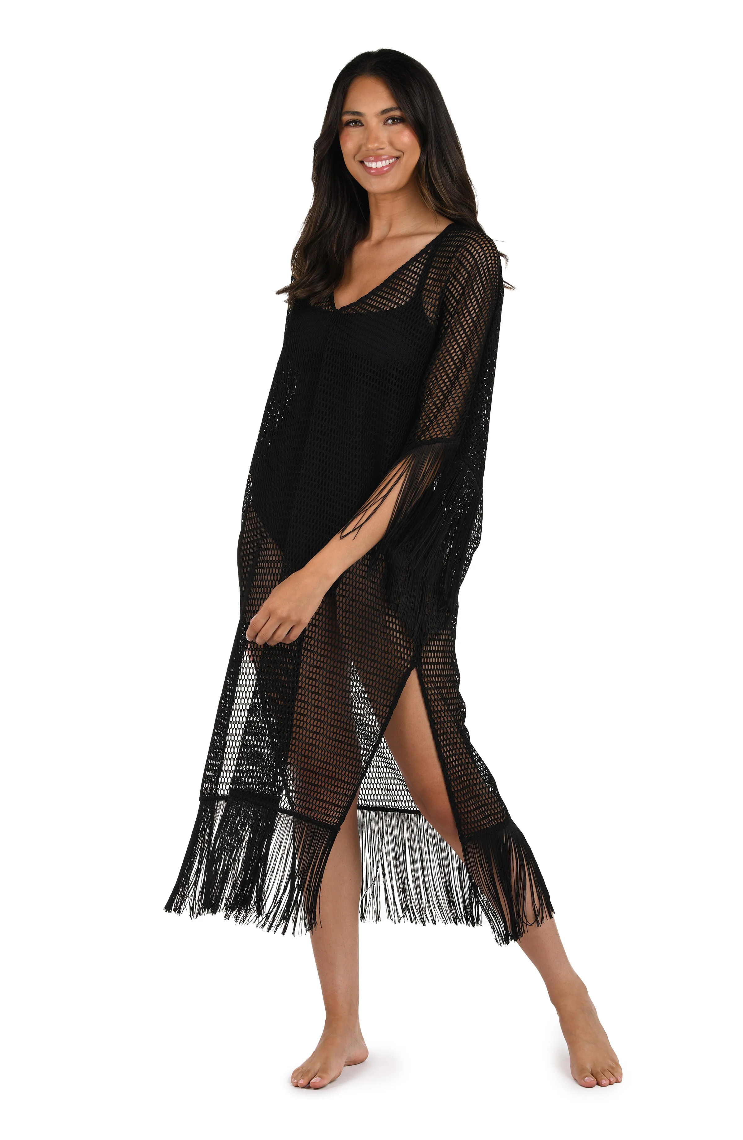 Fringed Out Long Caftan Cover Up - FINAL SALE