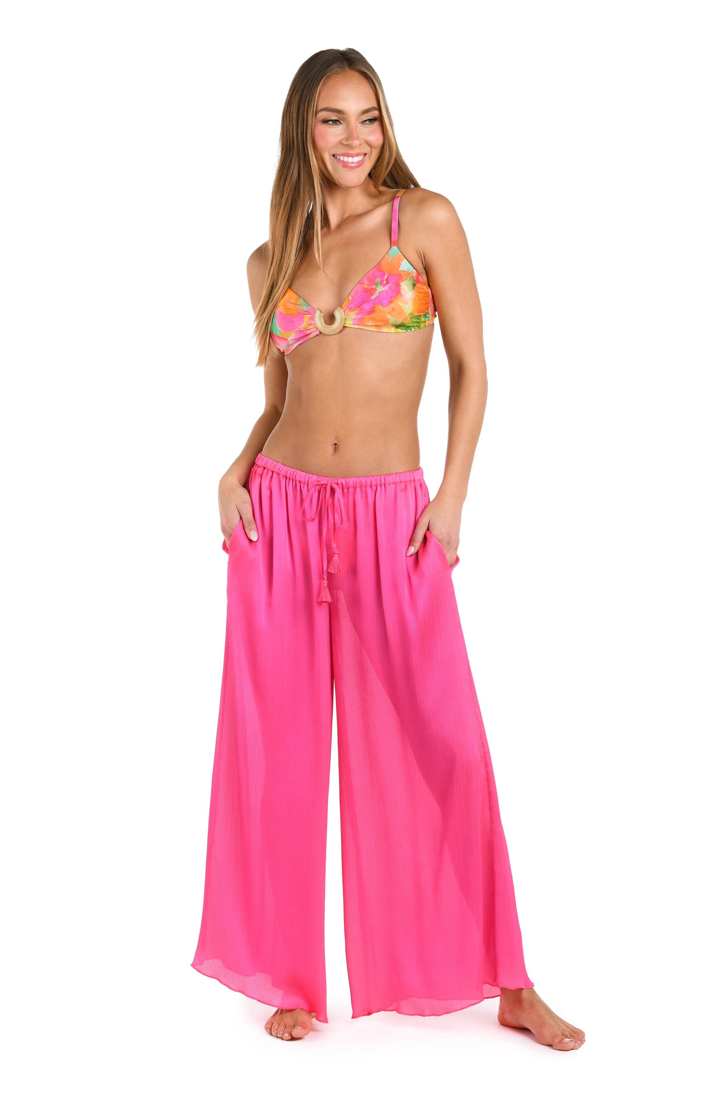 Sunshine 79 Radiance Crinkle Beach Pant - Bright Pink