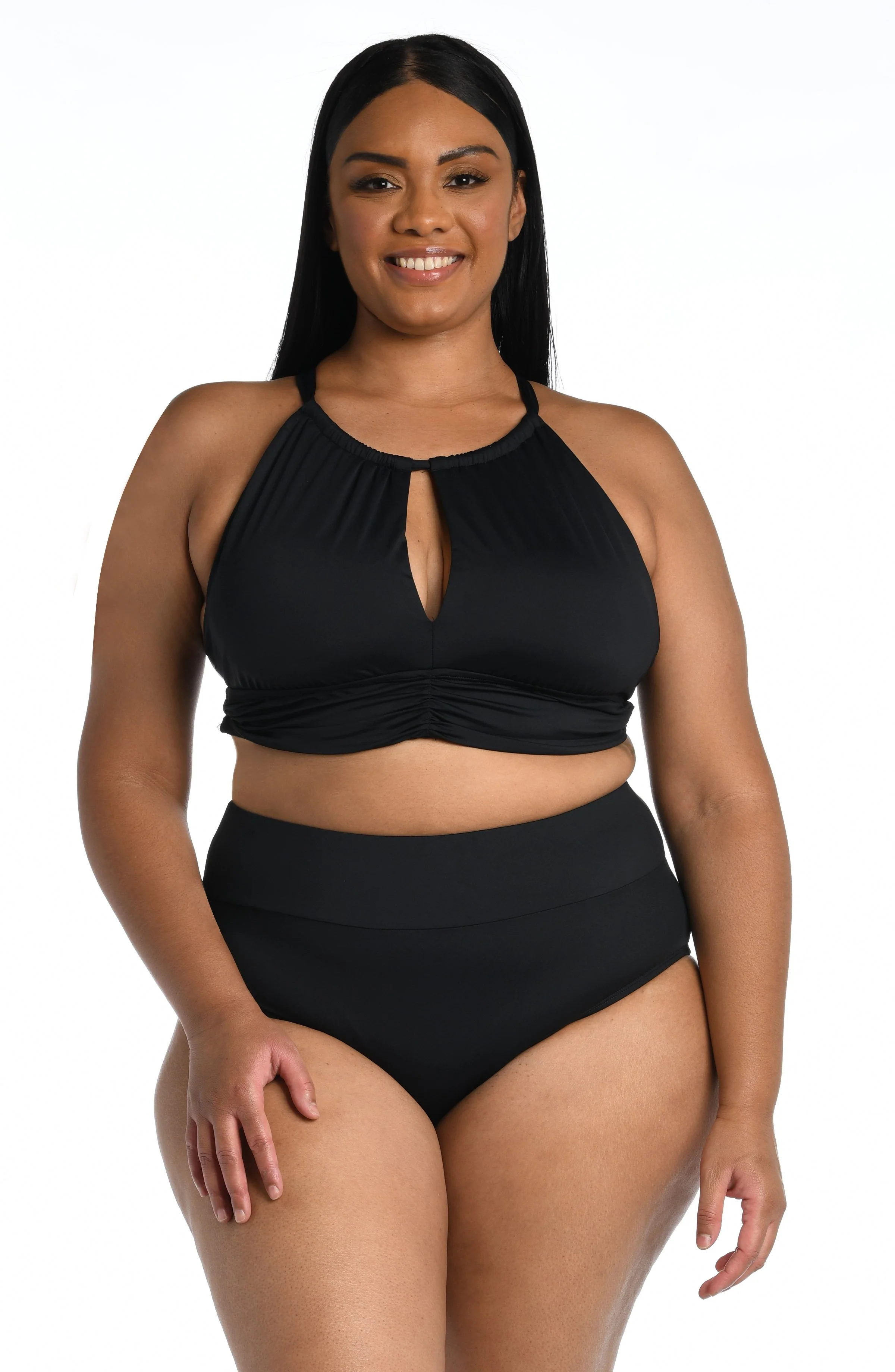 Island Goddess High Neck Midkini Top - Black - FINAL SALE