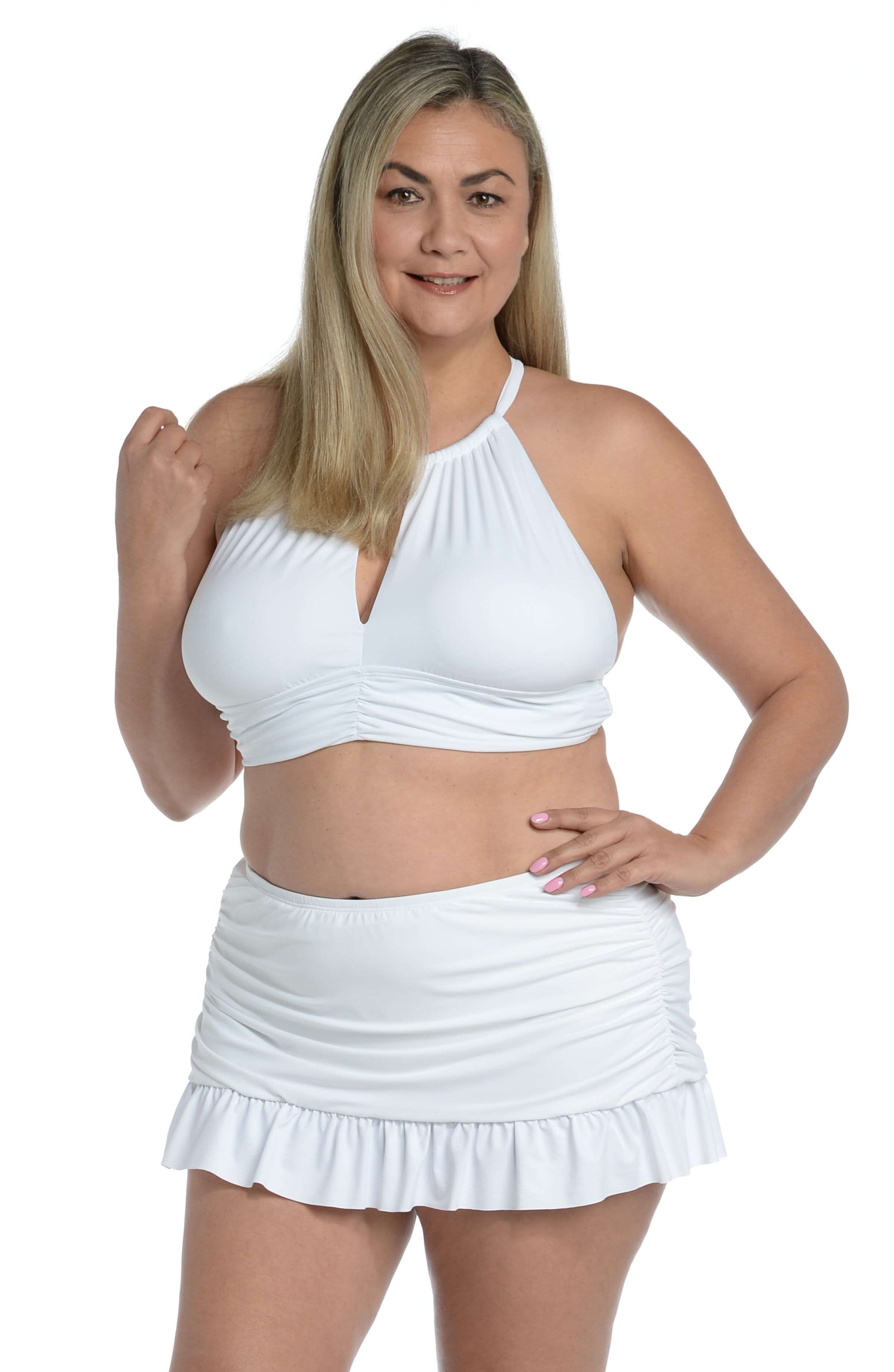 Island Goddess High Neck Midkini Top - White