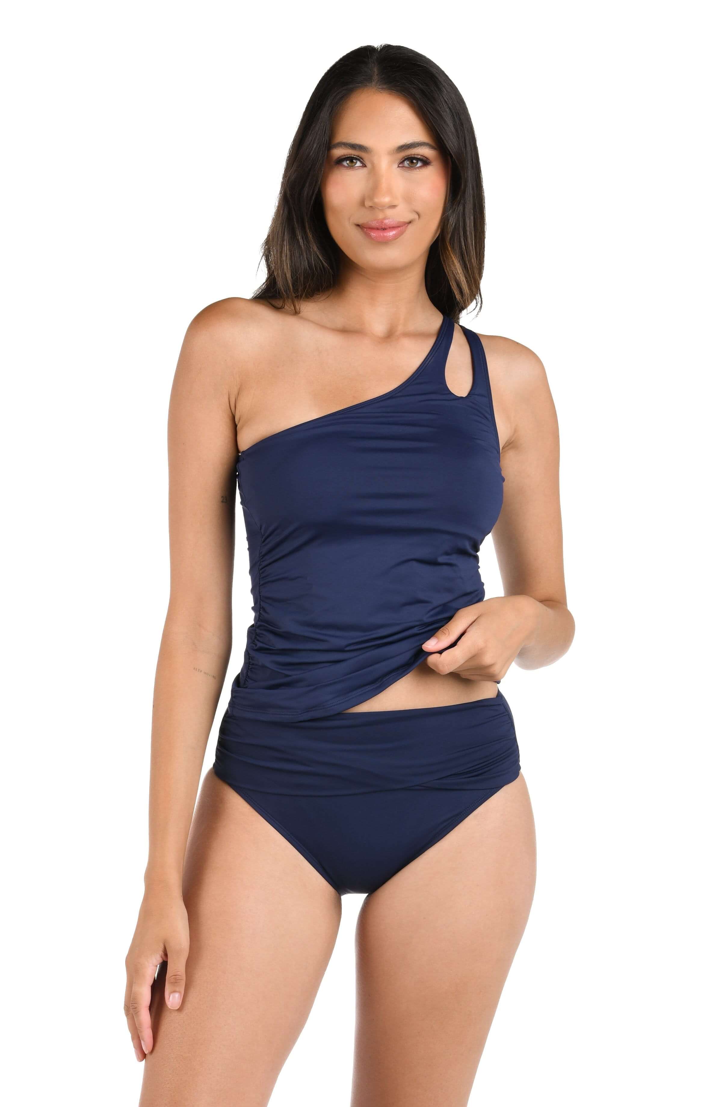 Island Goddess One Shoulder Keyhole Tankini Top - Indigo