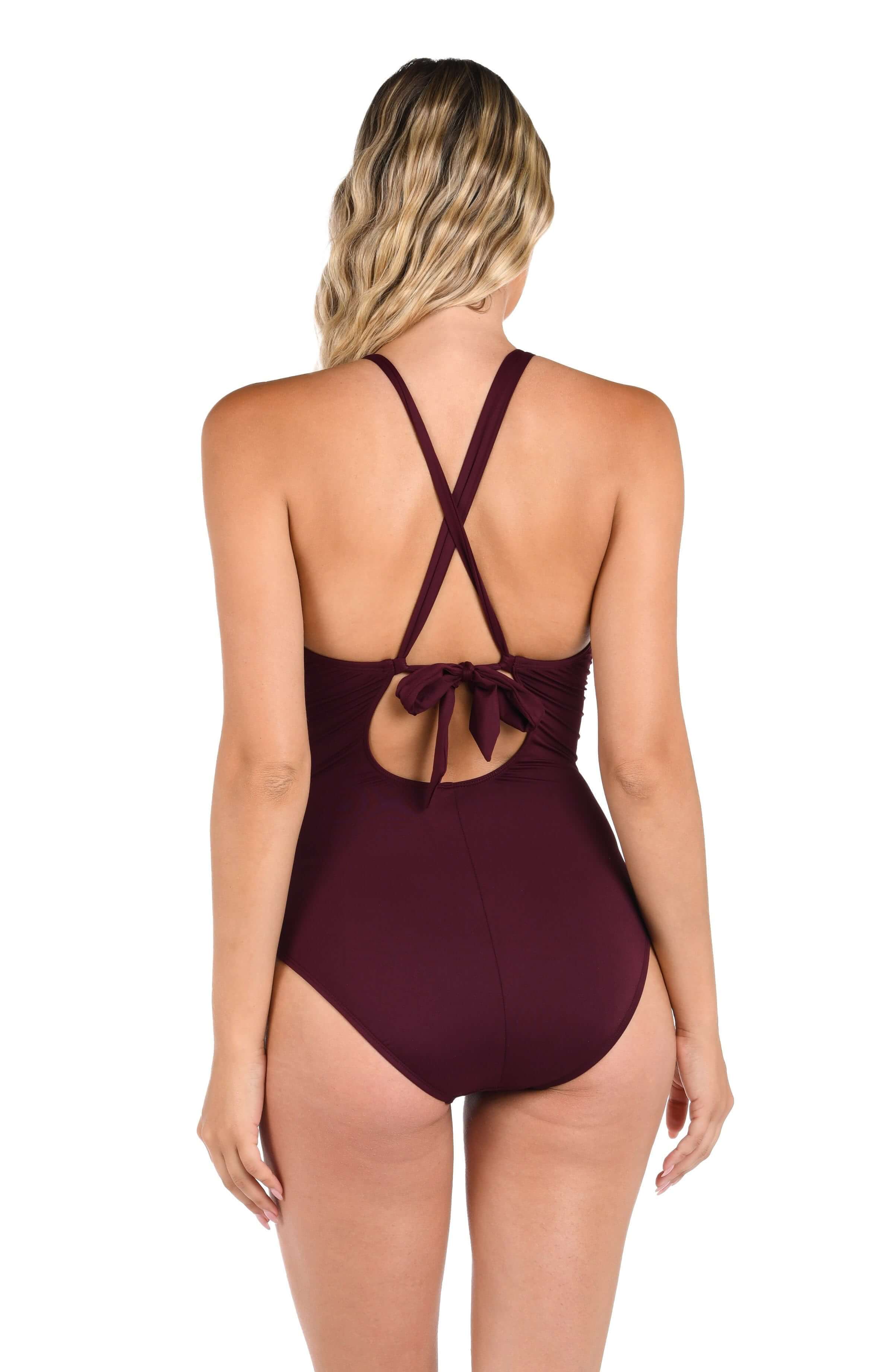 Island Goddess High Neck Keyhole One Piece - Dark Cherry
