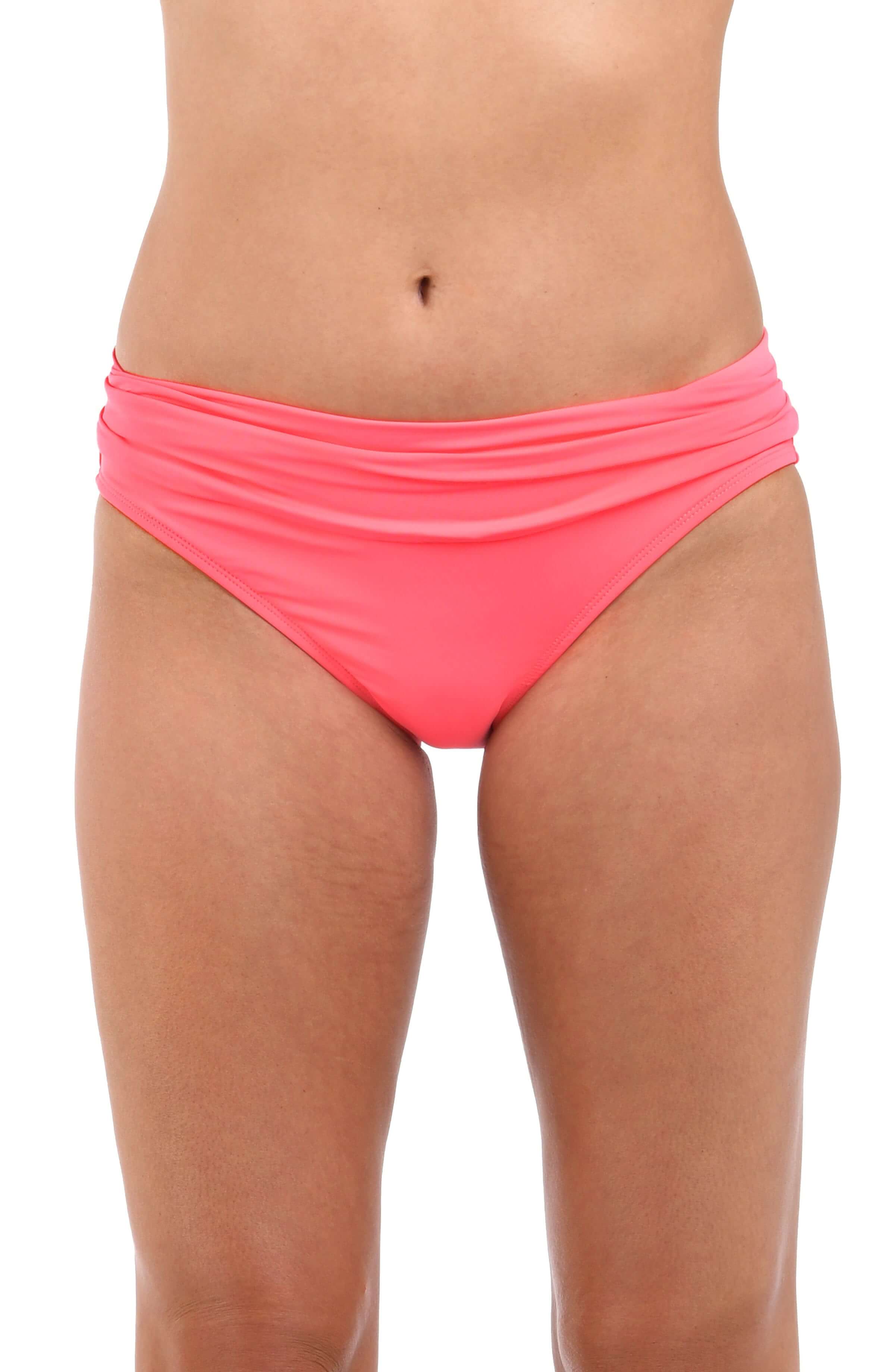 Island Goddess Ruched Band Hipster Bottom - Coral Reef