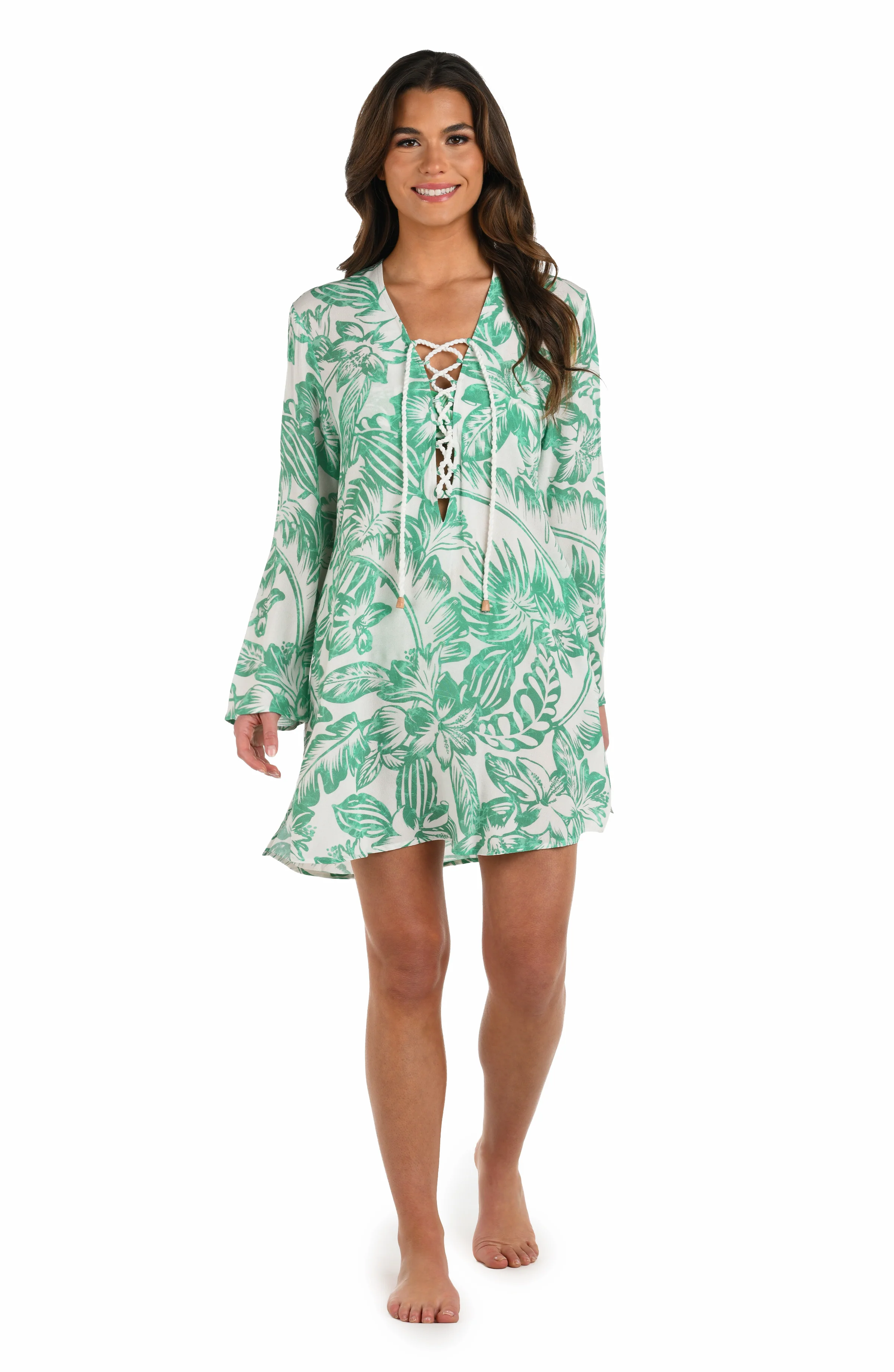 Batiki Balinese Lace Up V-Neck Tunic Cover Up