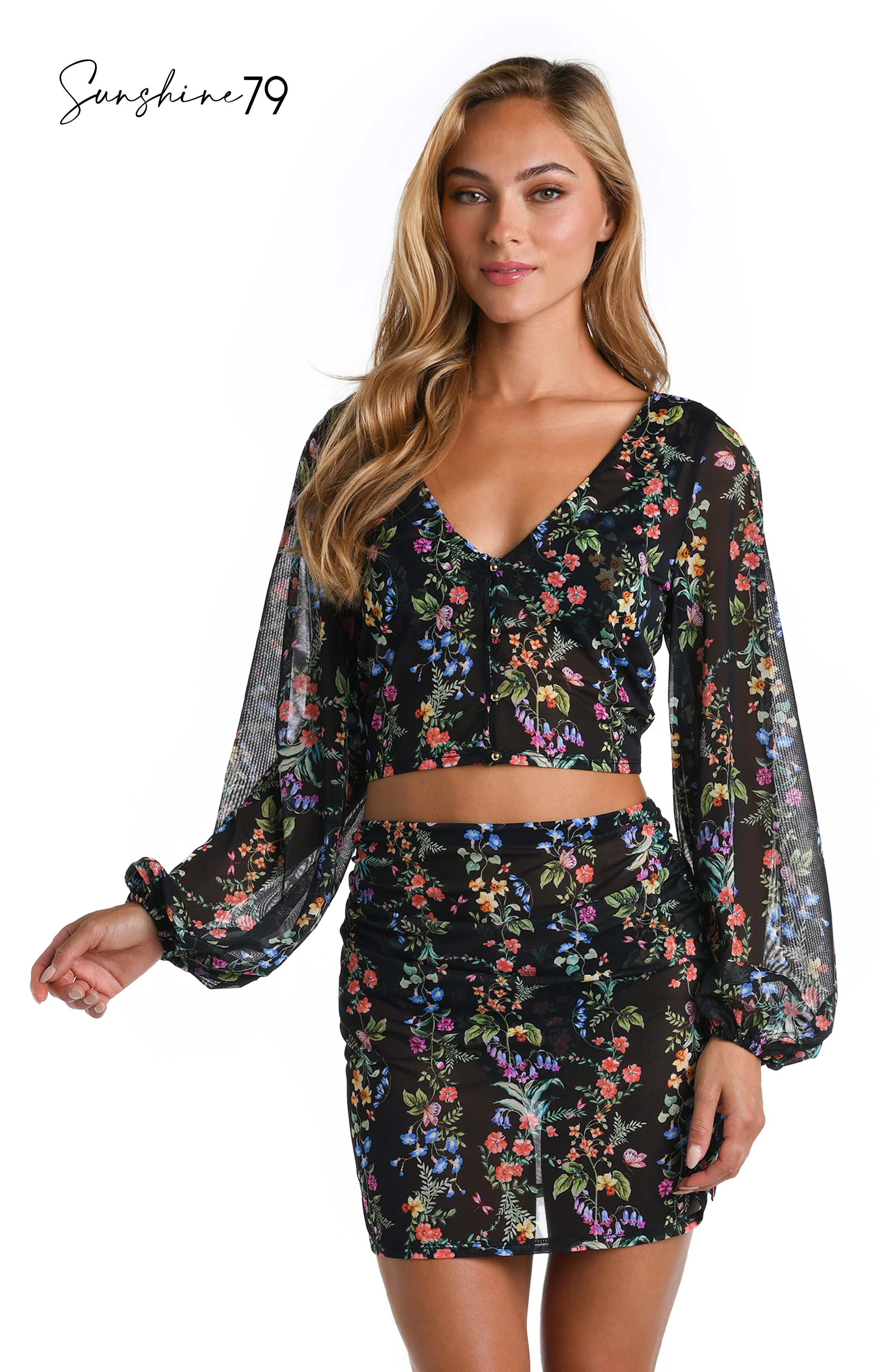 Sunshine 79 Wildflower Vines Mesh Crop Top Cover Up - FINAL SALE