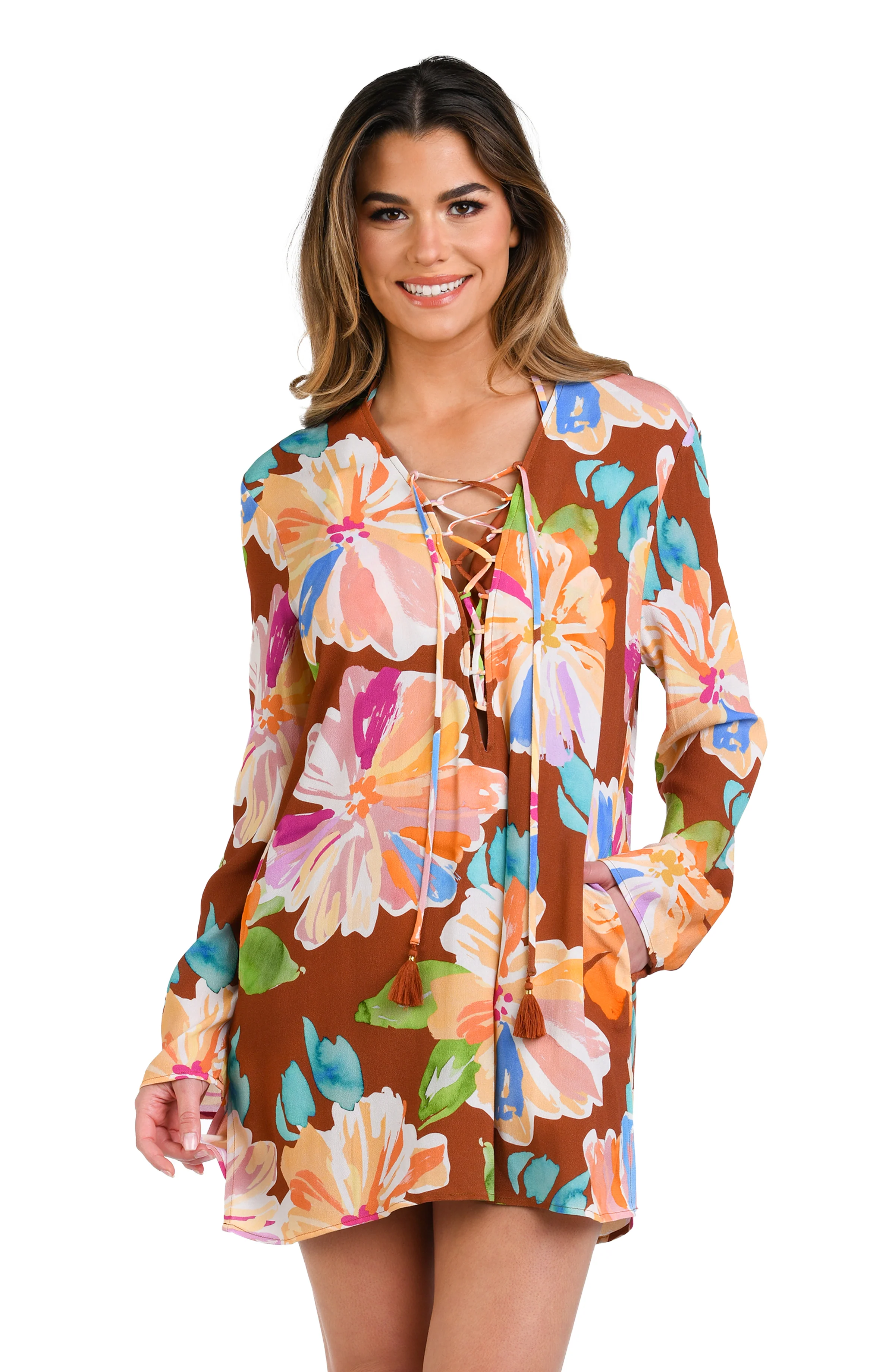Saharan Sands Lace Up V-Neck Tunic Cover Up - FINAL SALE