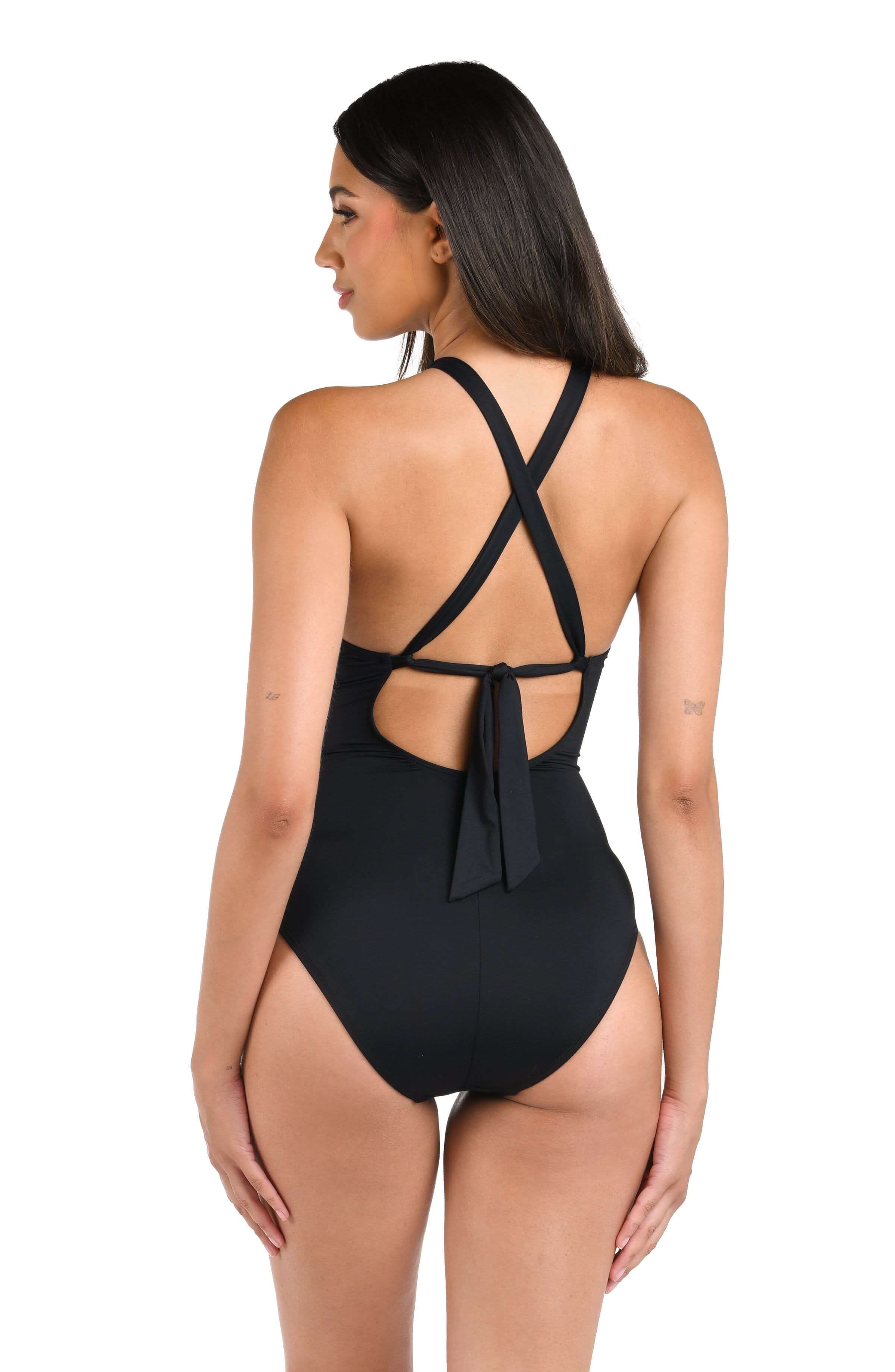 Island Goddess High Neck Keyhole One Piece - Black