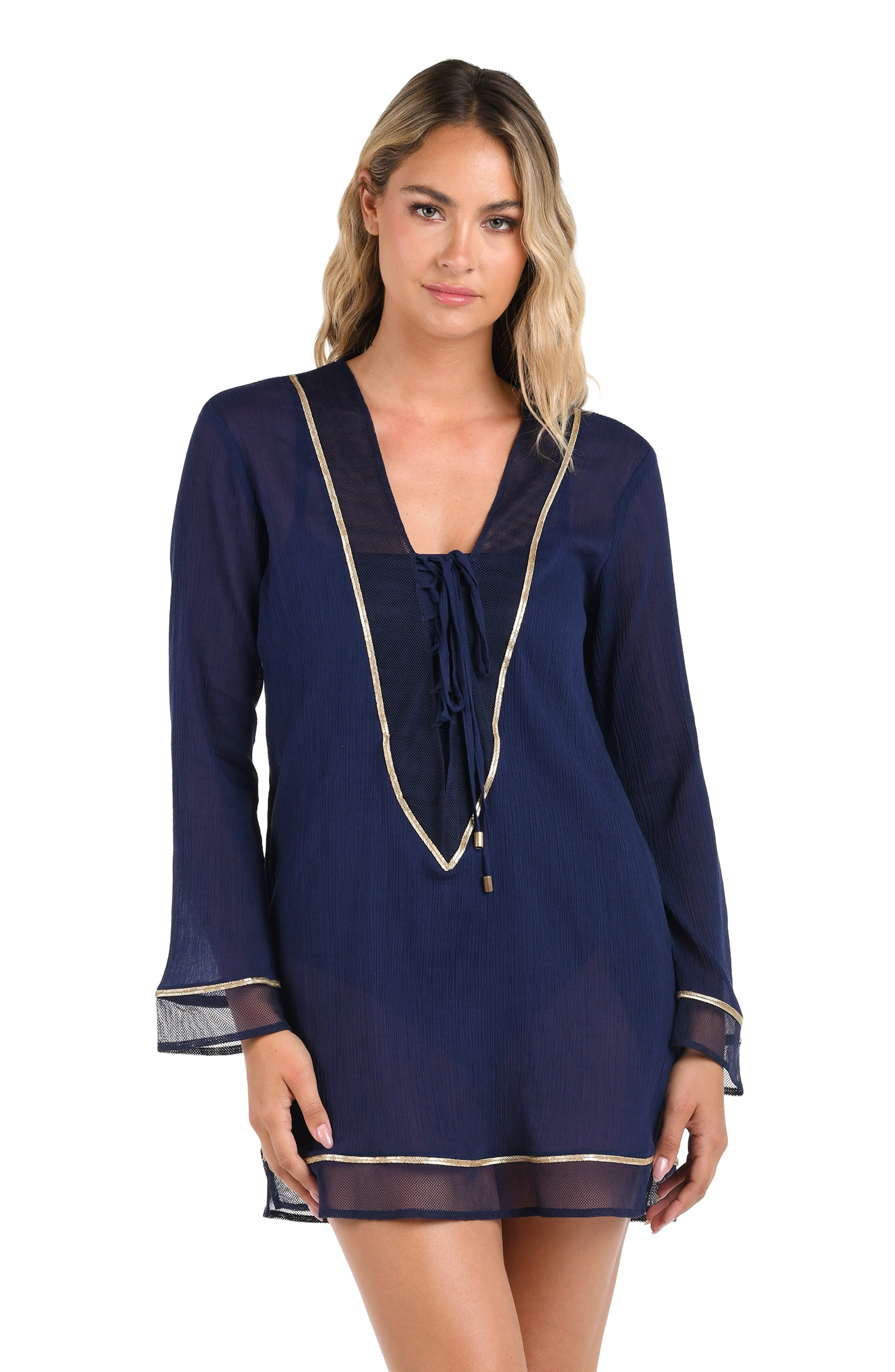 Fields Of Gold Lace Up V-Neck Tunic Cover Up - FINAL SALE