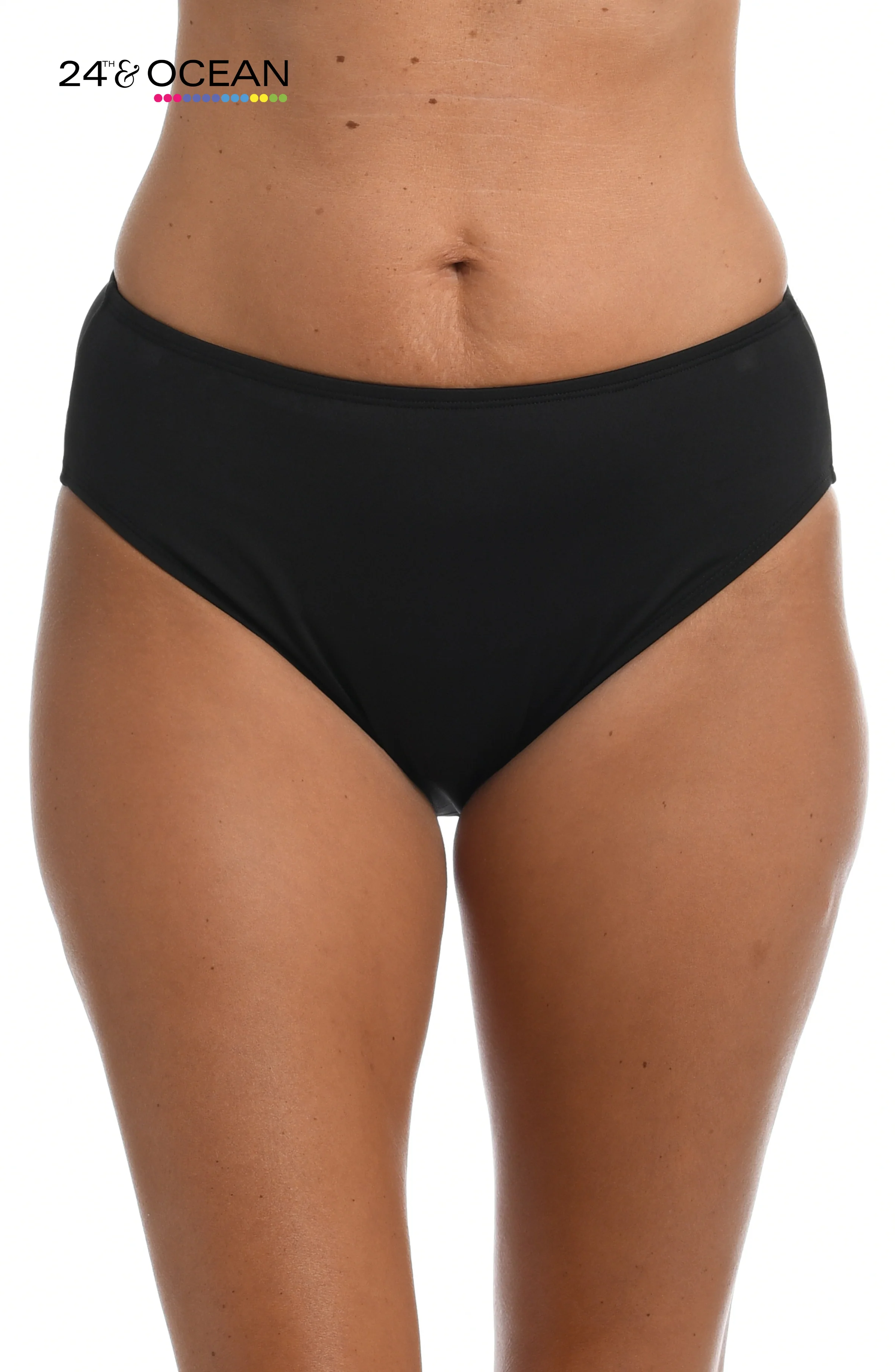 24th & Ocean Solid Mid Waist Hipster Bikini Swimsuit Bottom
