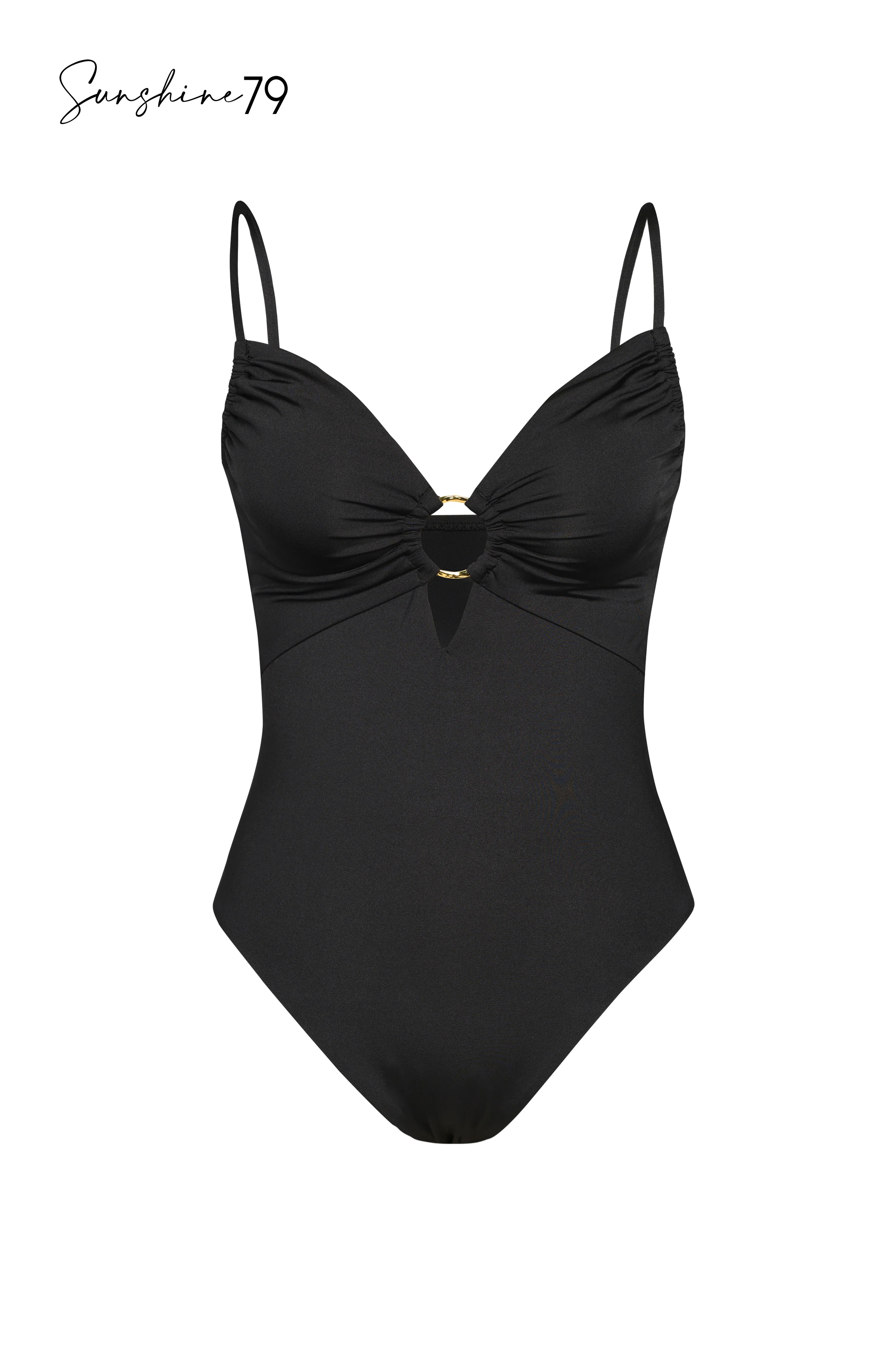 Sunshine 79 Sunshine Solids Over the Shoulder Keyhole One Piece - Black