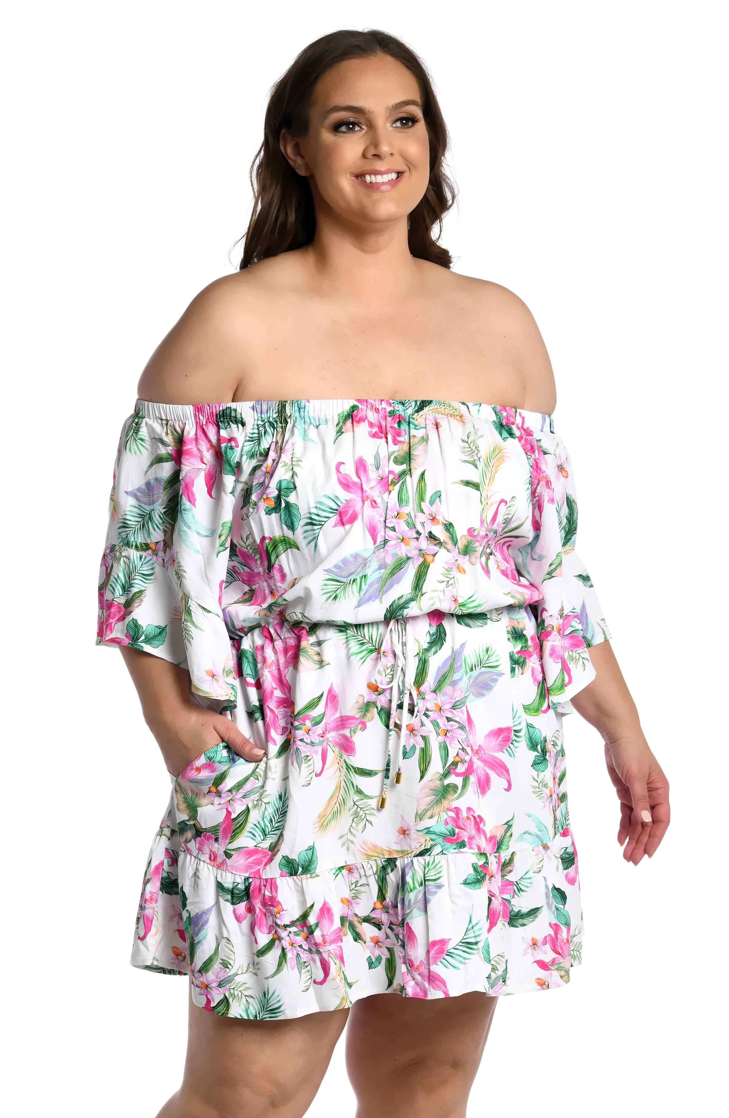 Mystic Palms Off-The-Shoulder Cover Up Dress - FINAL SALE