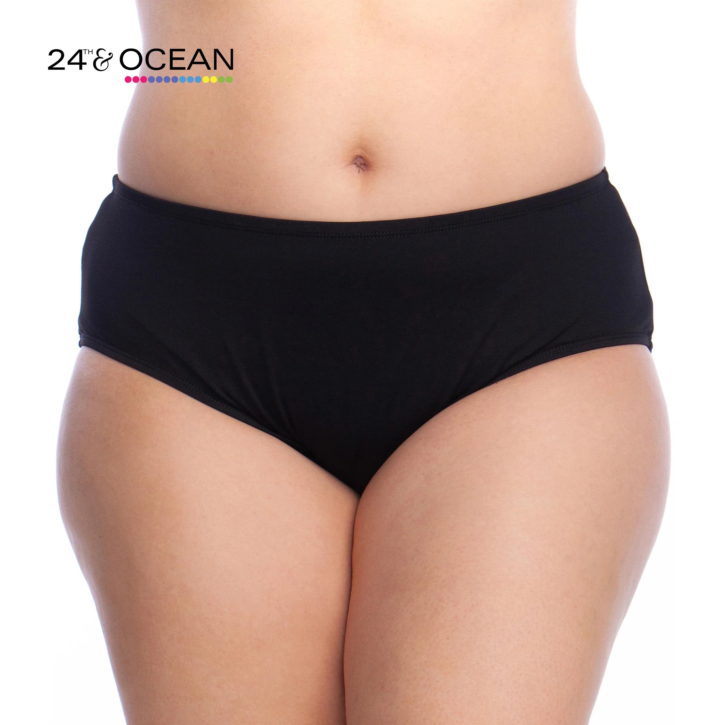 24th & Ocean Solid Mid Waist Hipster Bikini Swimsuit Bottom