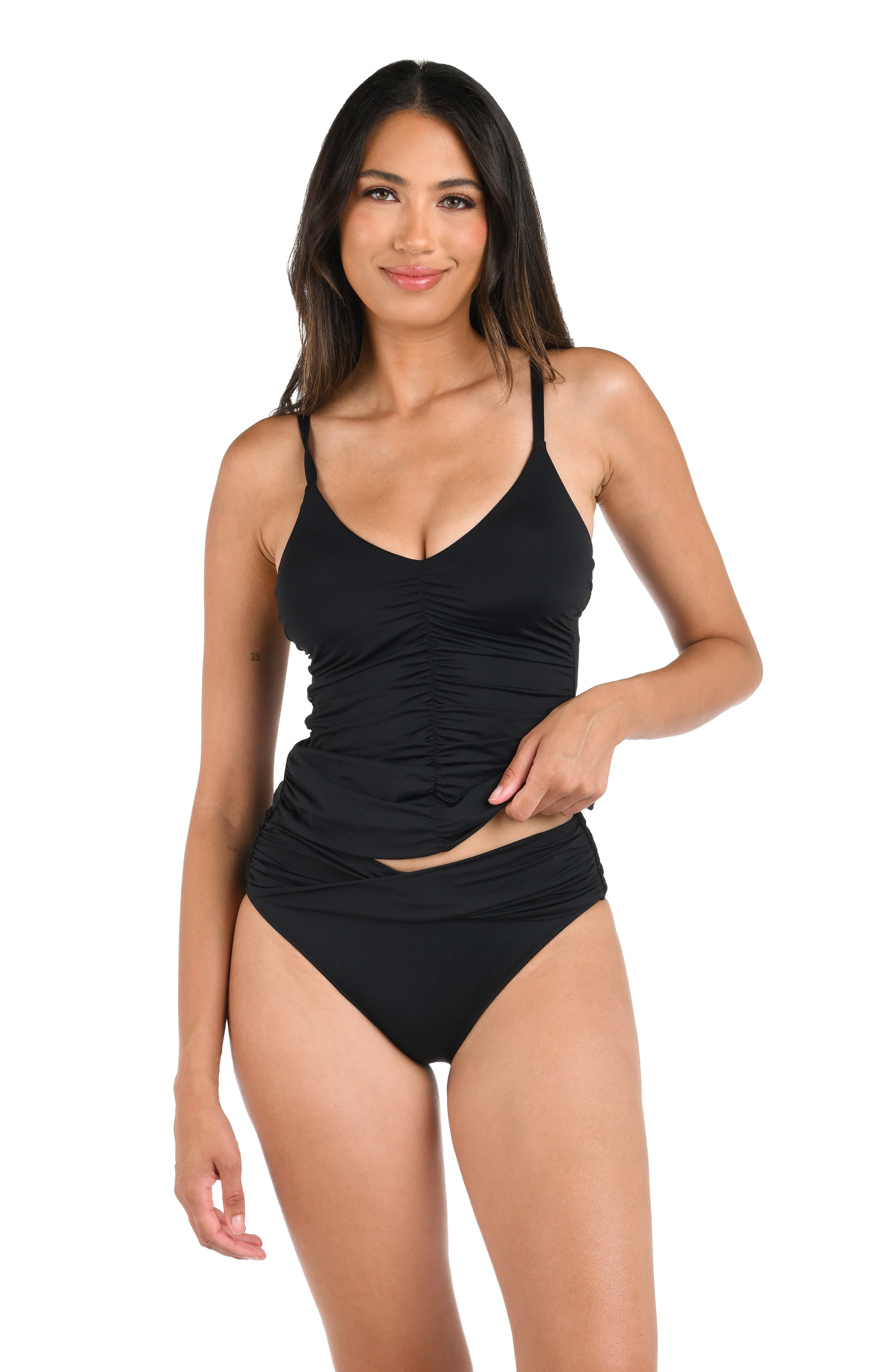 Island Goddess V-Neck Ruched Front Tankini Top