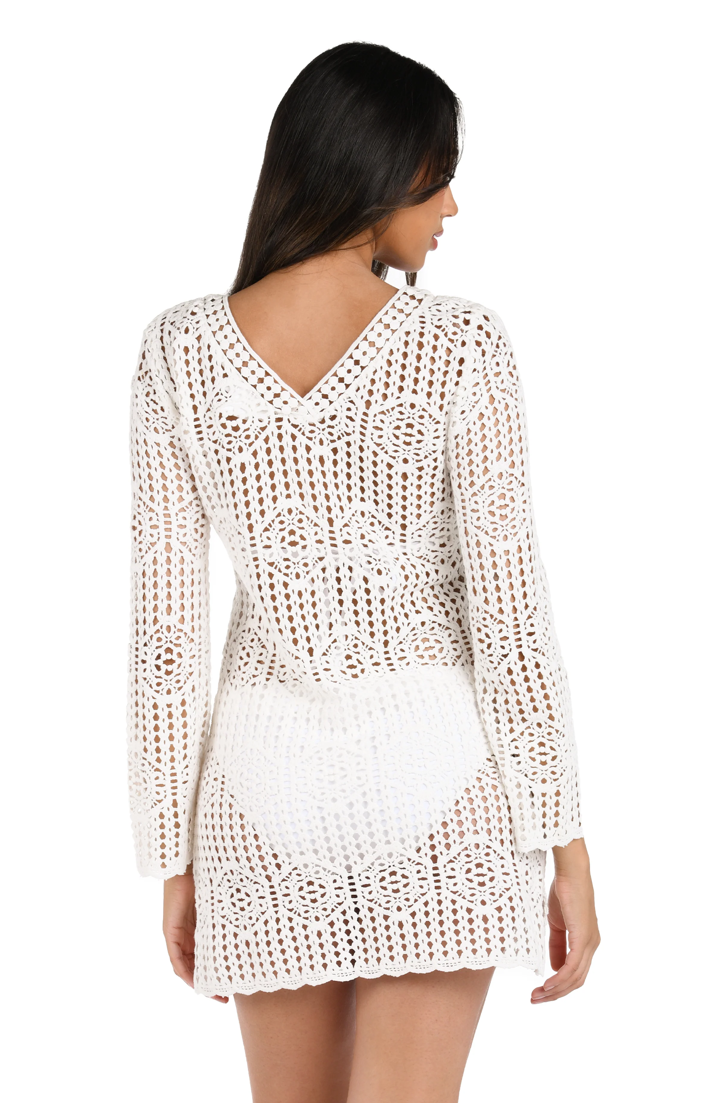 Waverly Covers Crochet V-Neck Tunic Cover Up - Ivory