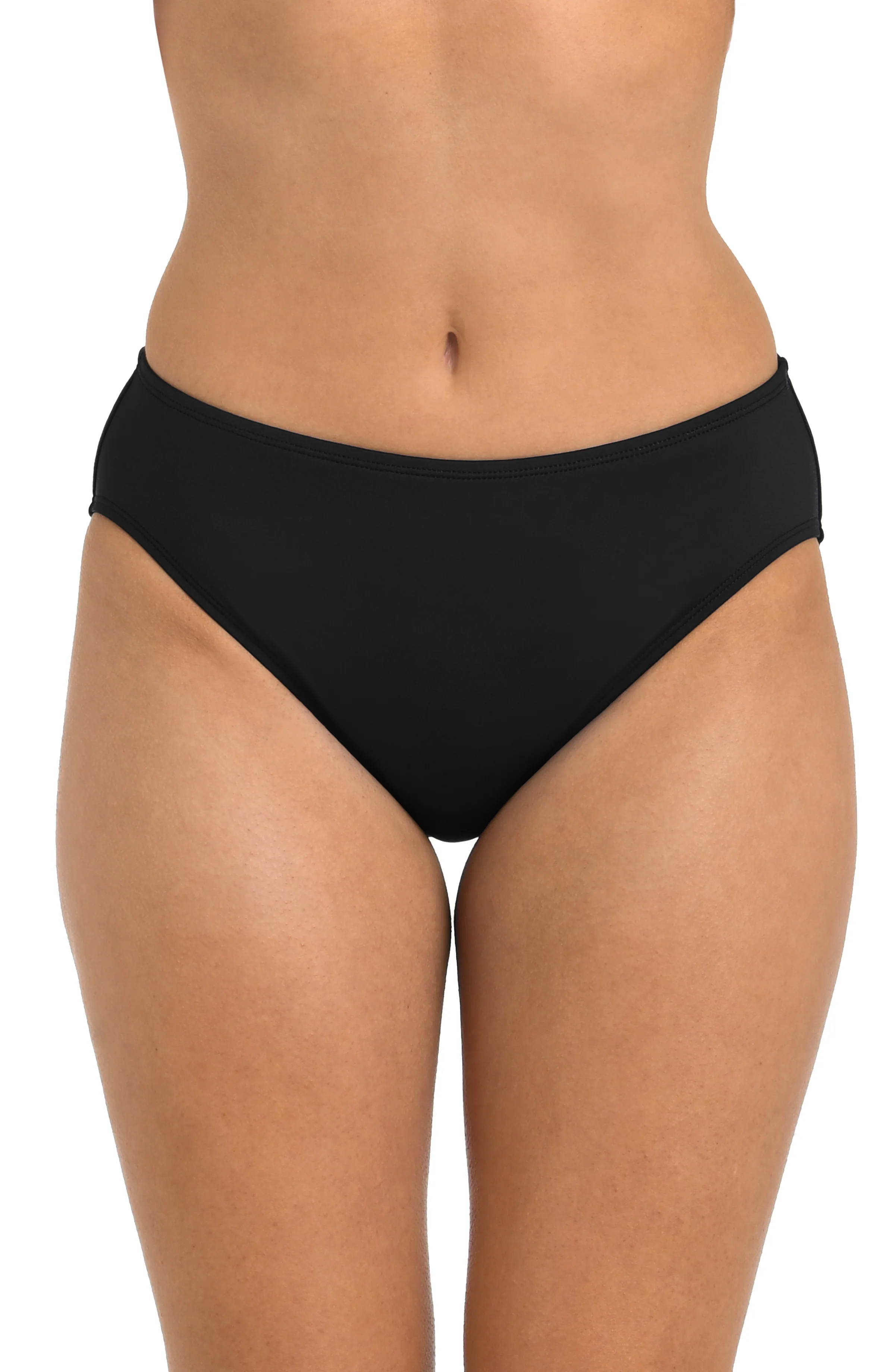 24th & Ocean Solid Mid Waist Bikini Bottom - Black