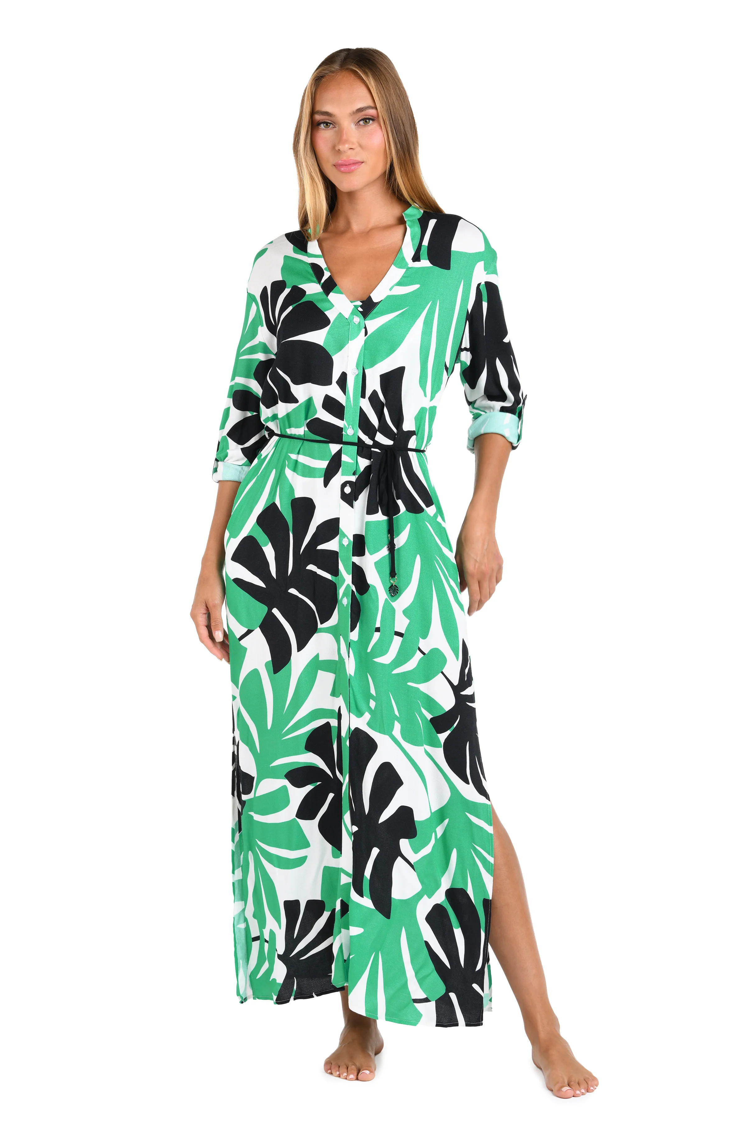 Sunshine 79 Monstera Button Up Maxi Dress - FINAL SALE