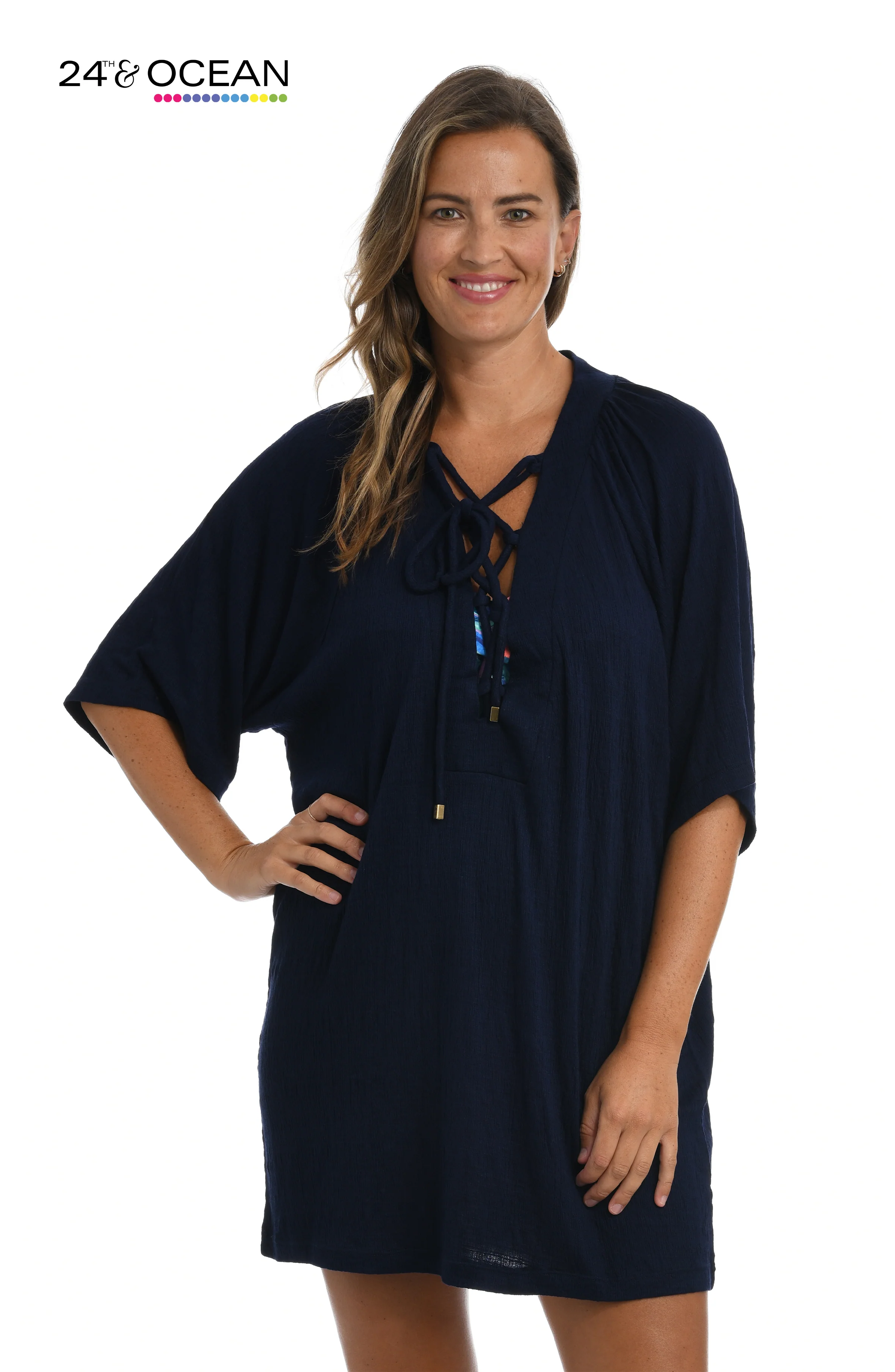 24th & Ocean Solid Lace-Up Tunic Swimsuit Cover Up - FINAL SALE