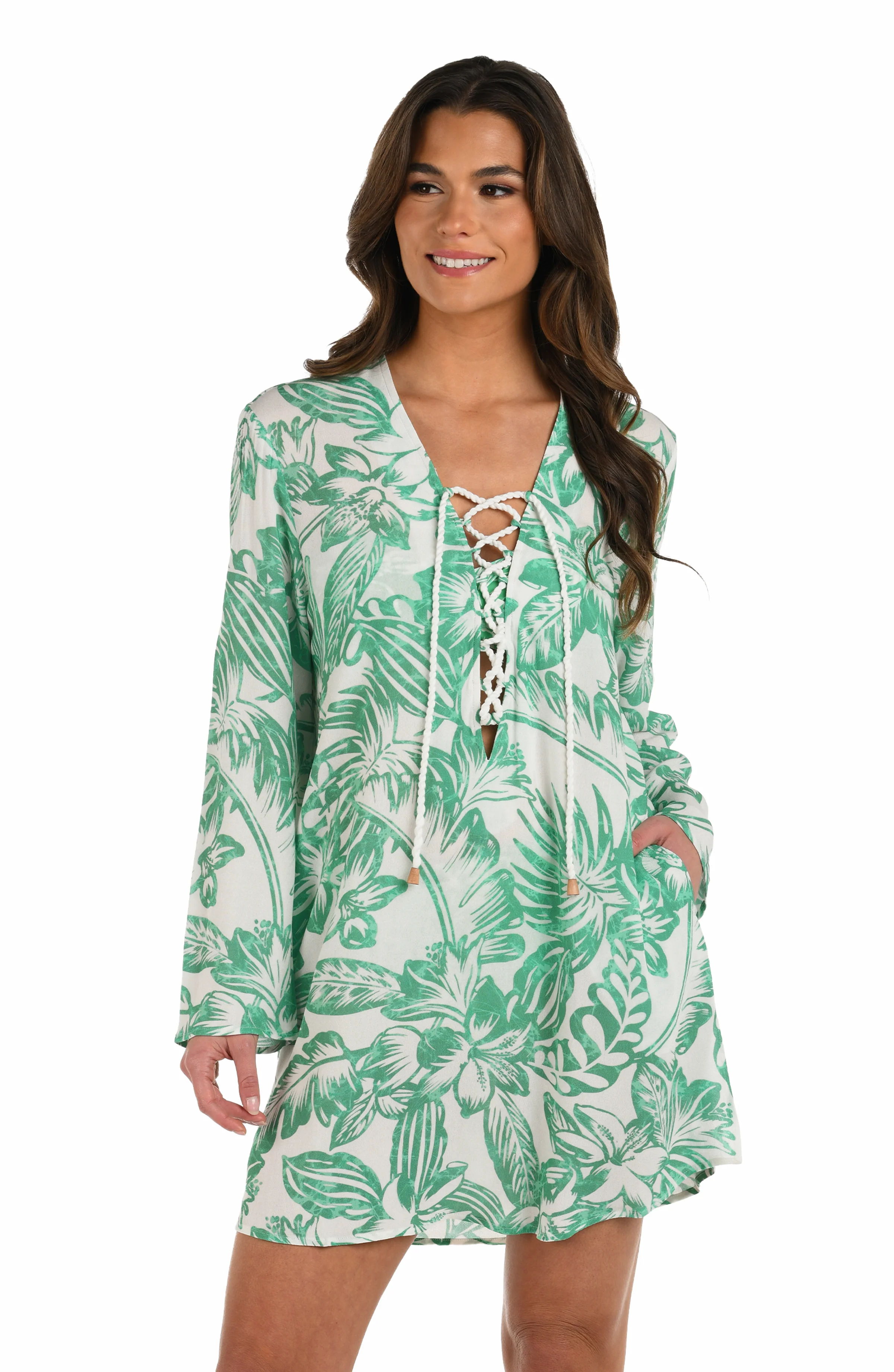 Batiki Balinese Lace Up V-Neck Tunic Cover Up
