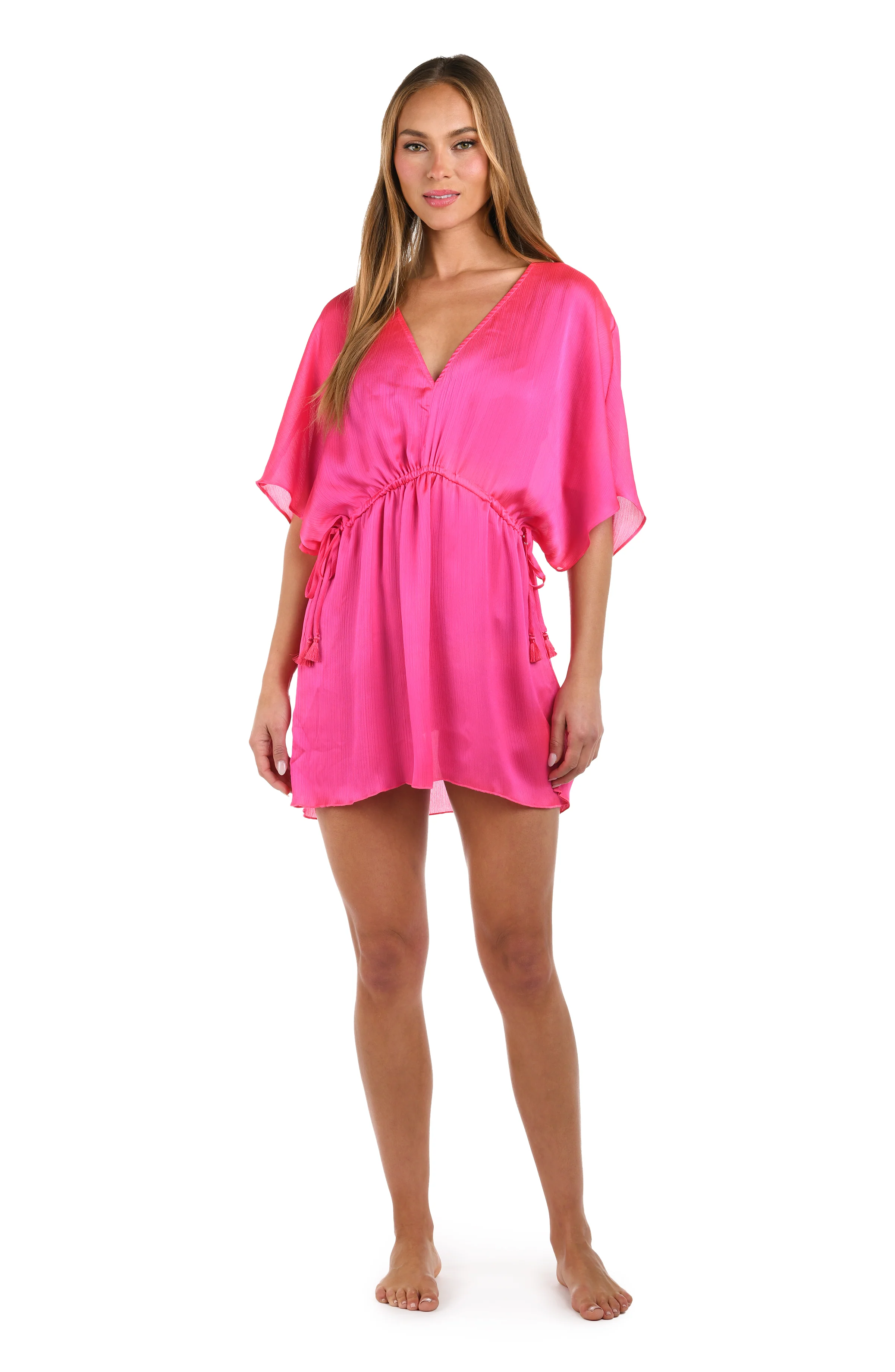 Sunshine 79 Radiance Crinkle Covers V-Neck Tunic - Bright Pink