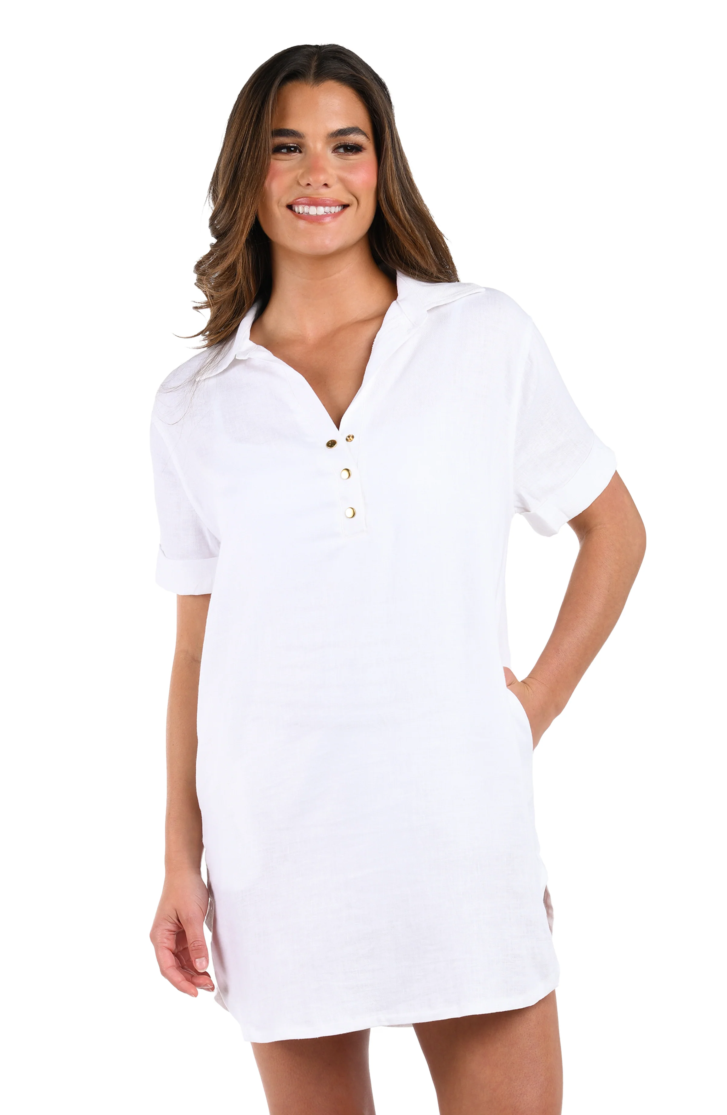 Delphine Coast Button Up Cover Up Dress - White