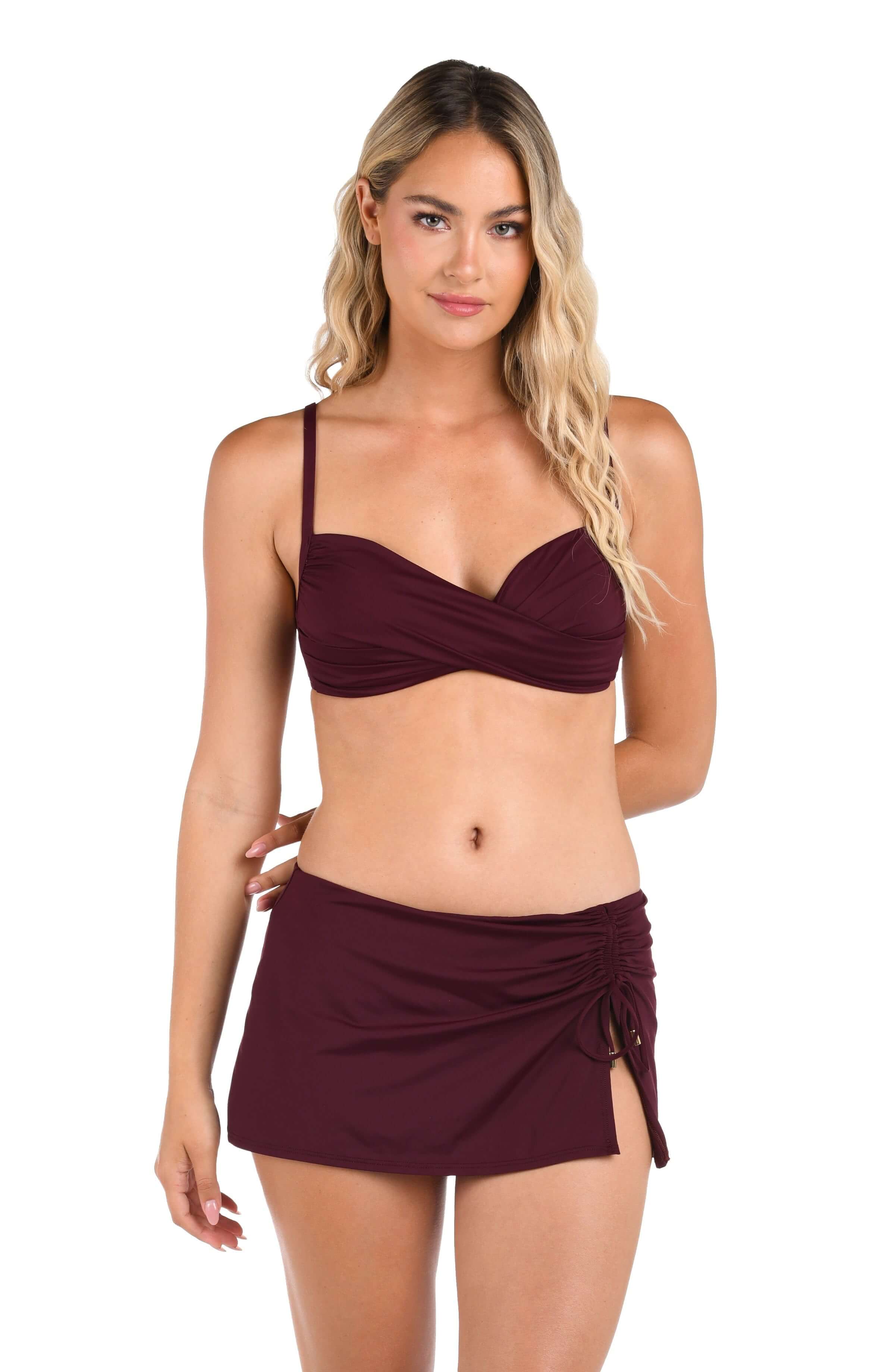 Island Goddess Over The Shoulder Wrap Top - Dark Cherry