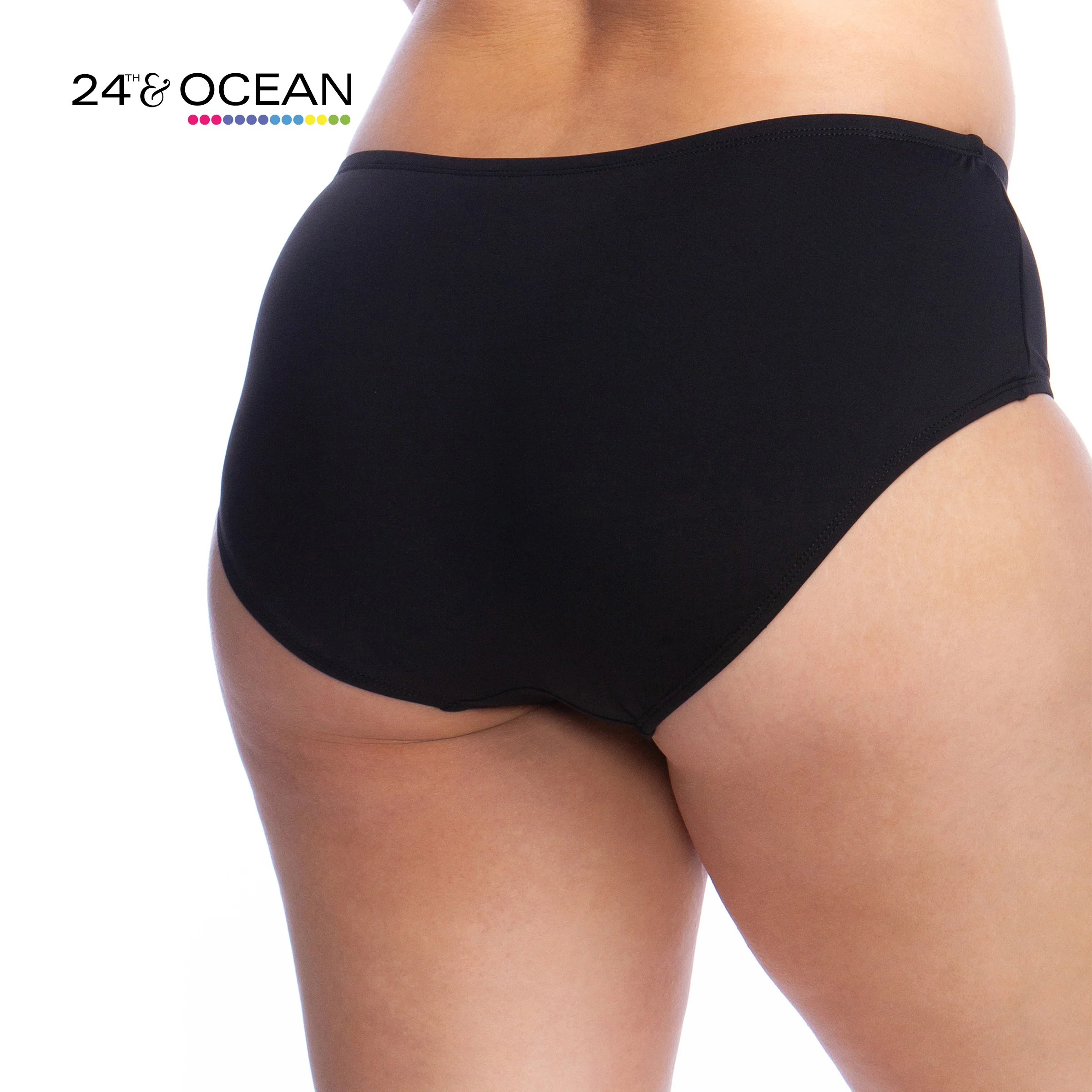24th & Ocean Solid Mid Waist Hipster Bikini Swimsuit Bottom