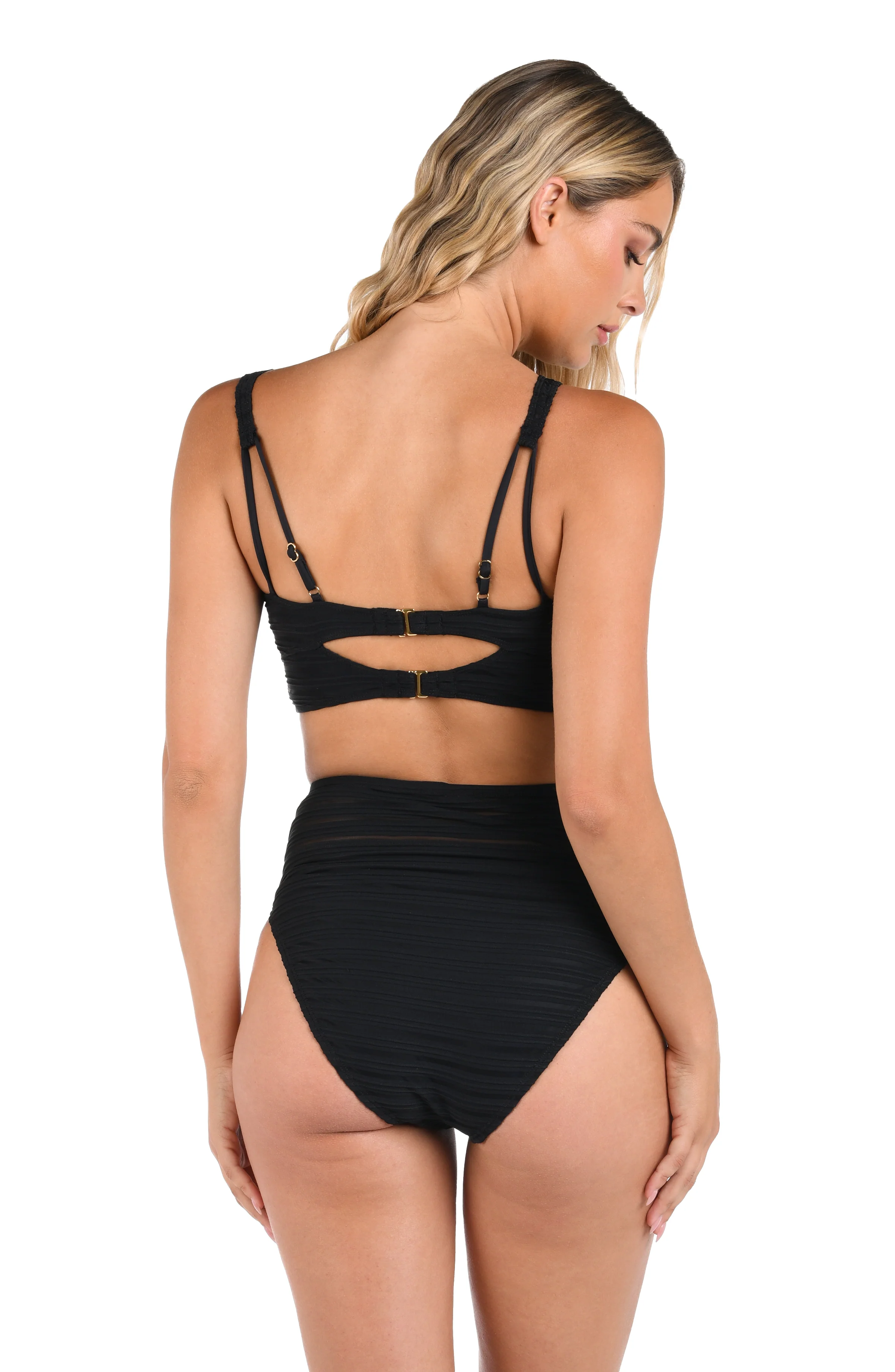 Fluid Lines High-Neck Midline Top w/Mesh Details - Black - FINAL SALE