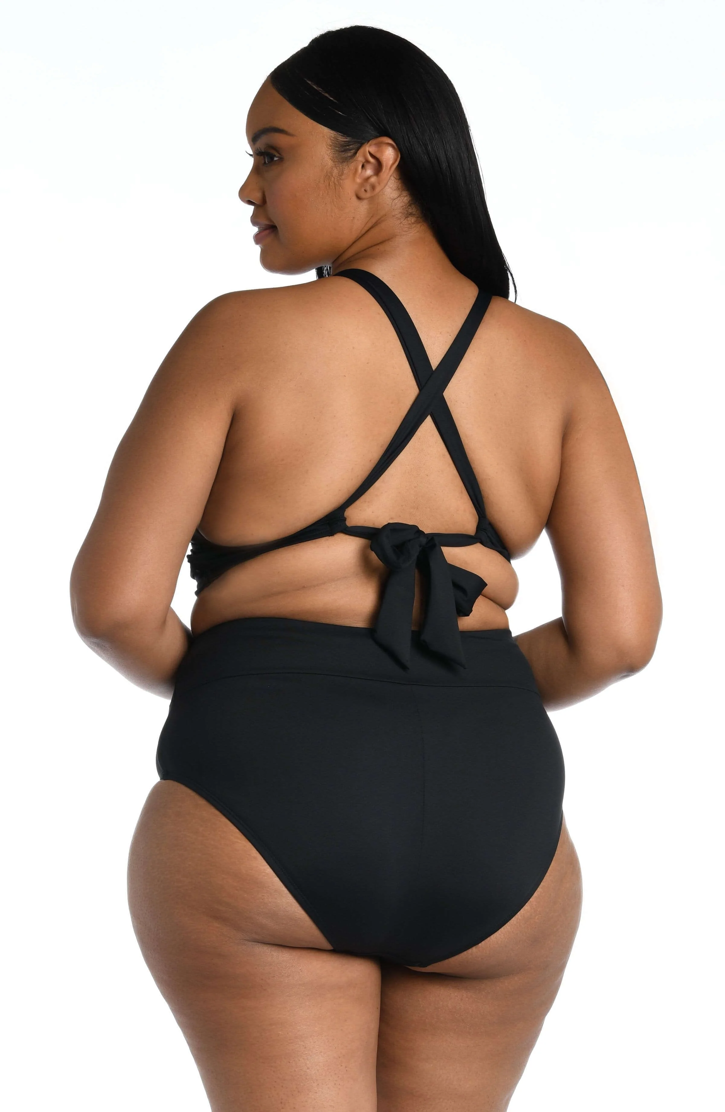 Island Goddess High Neck Midkini Top - Black - FINAL SALE