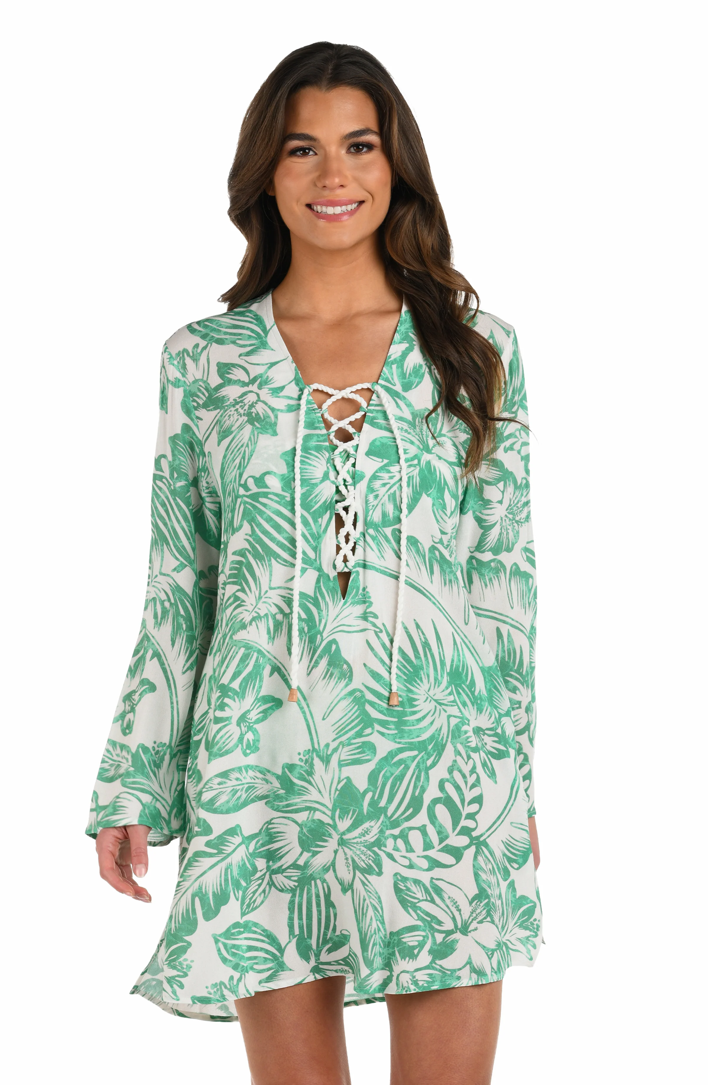 Batiki Balinese Lace Up V-Neck Tunic Cover Up