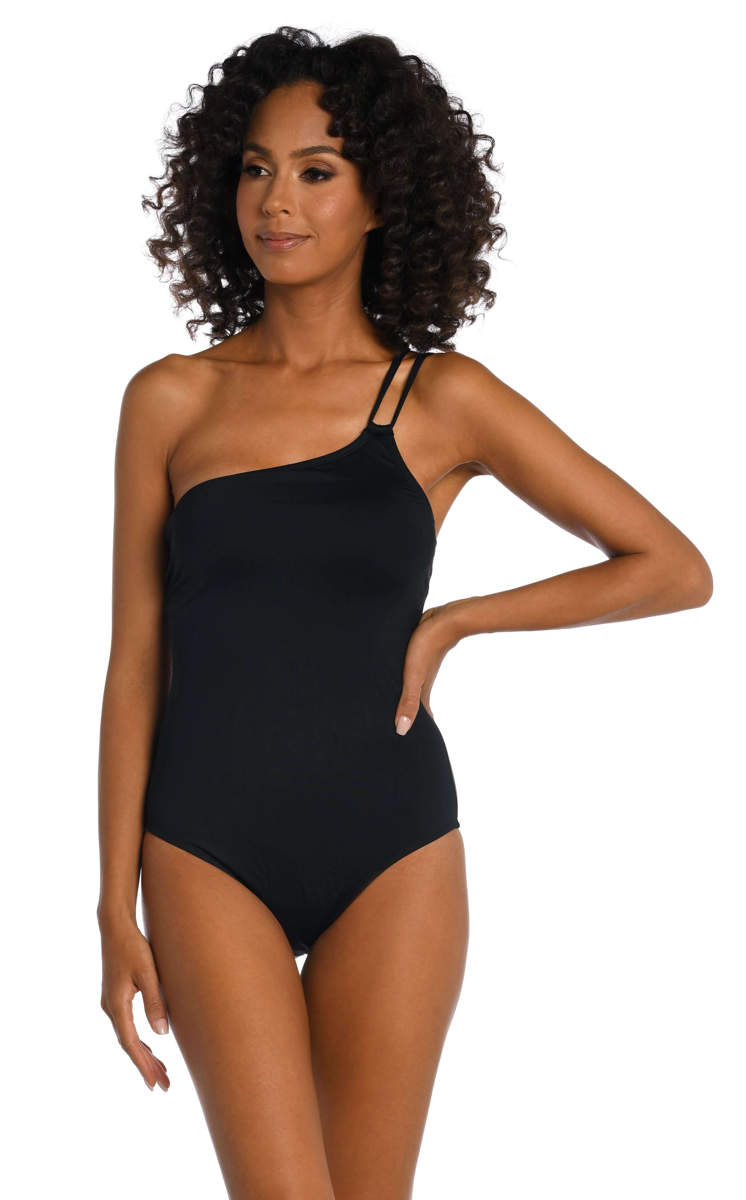 Island Goddess Lace Back One Shoulder One Piece - Black - FINAL SALE