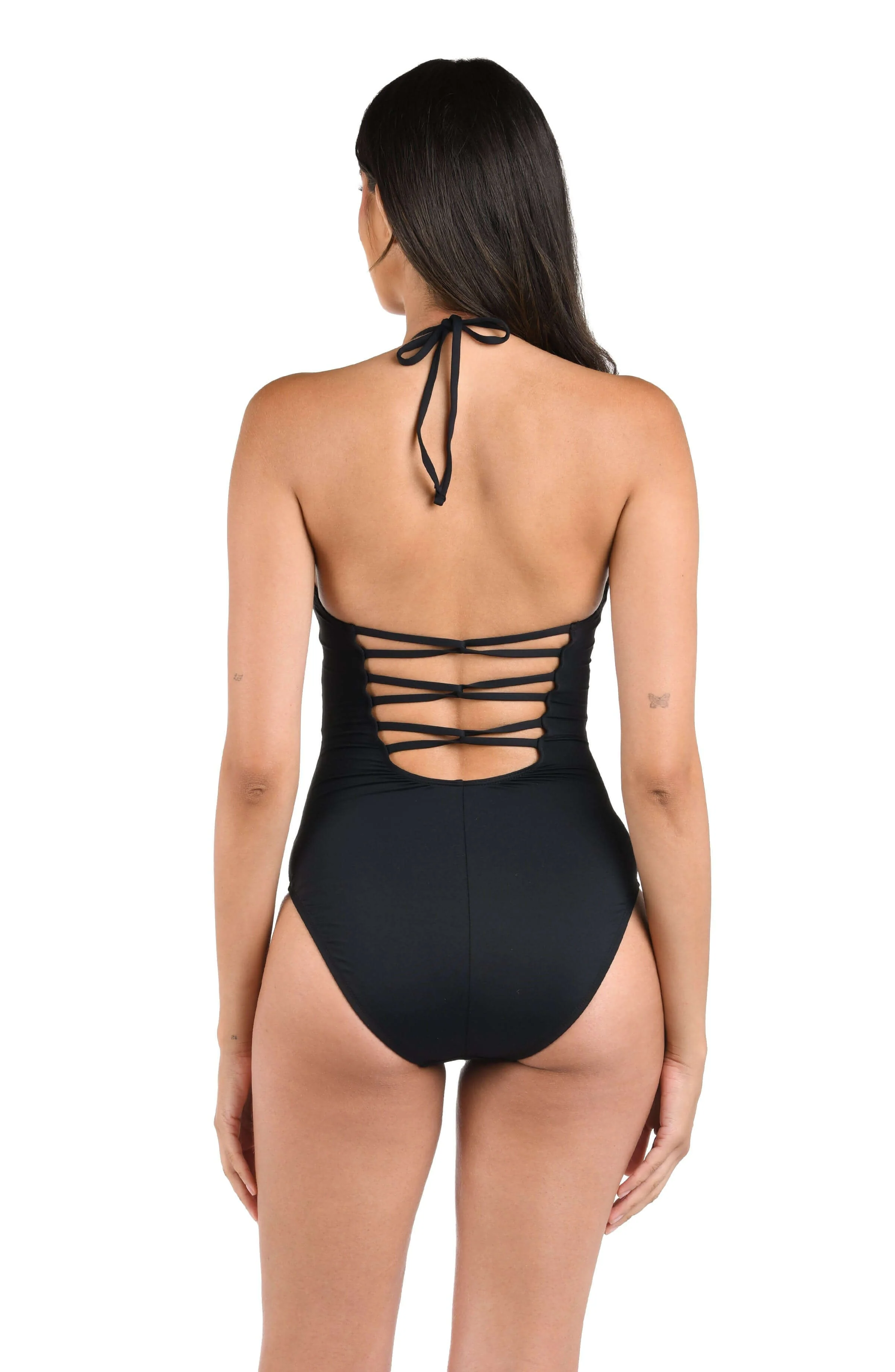 Island Goddess Underwire Scoop Front Lingerie One Piece - Black