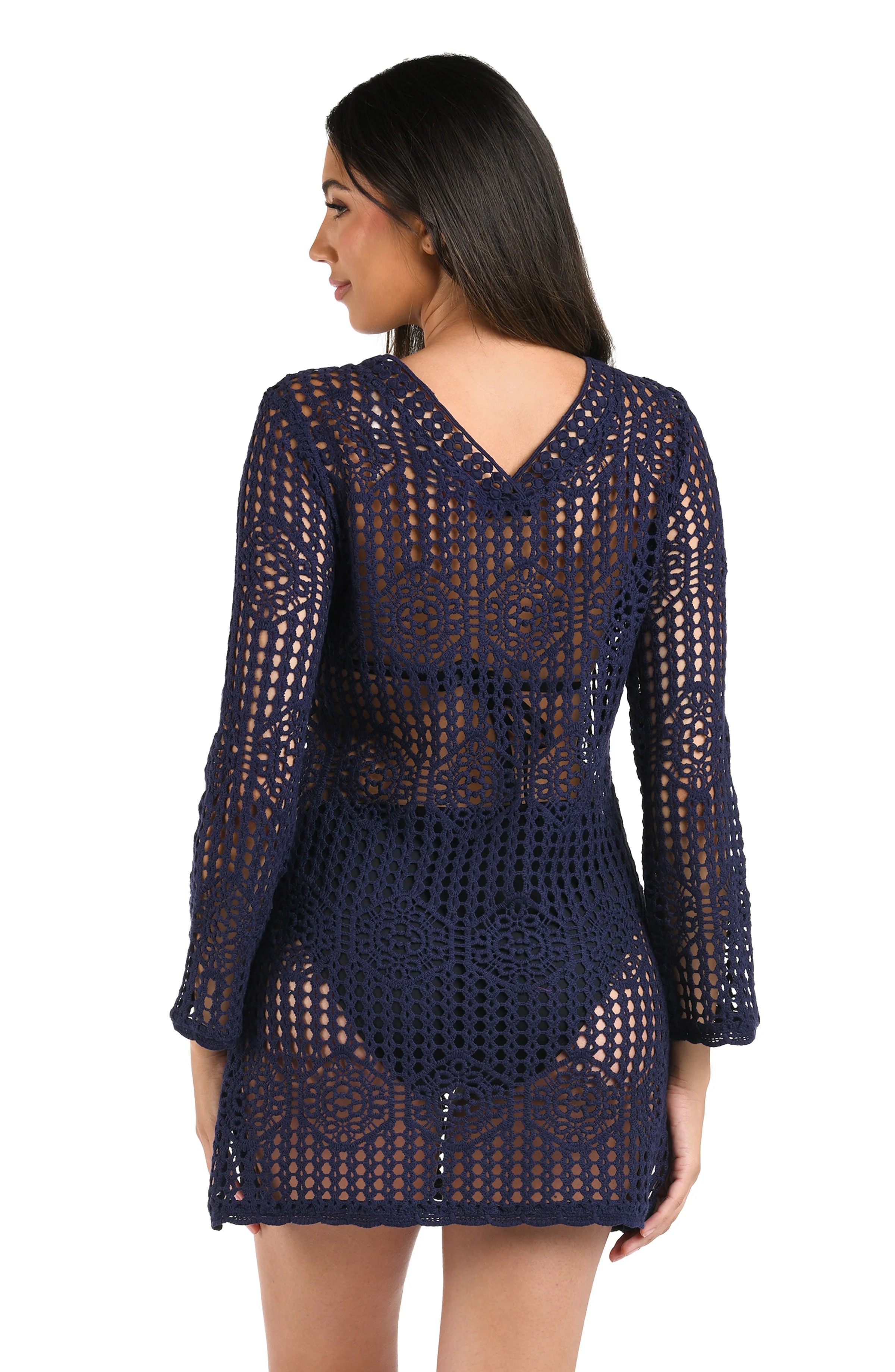 Waverly Covers Crochet V-Neck Tunic Cover Up - Indigo - FINAL SALE