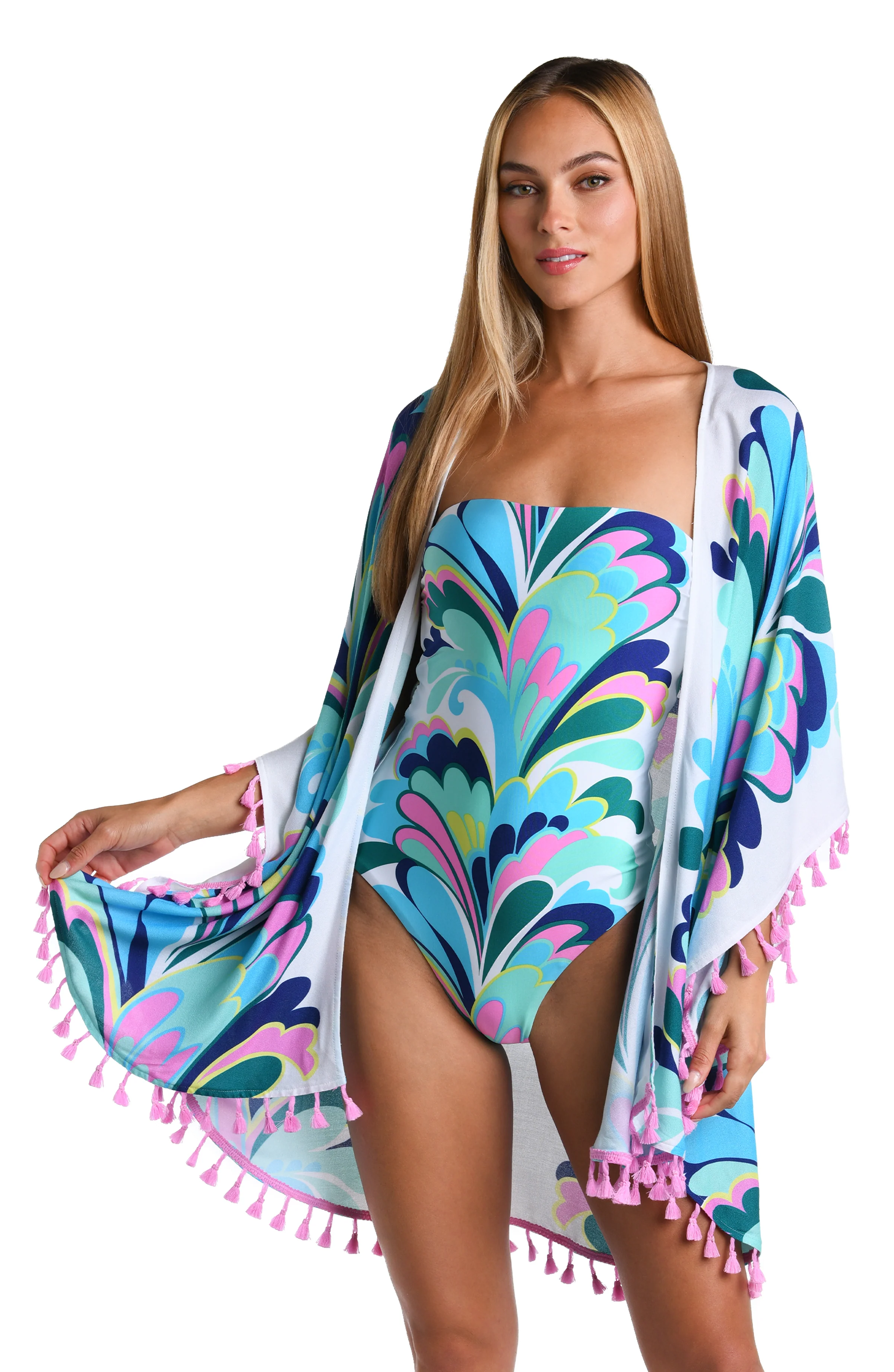 Sunshine 79 Far Out Feathers Open Front Kimono - FINAL SALE