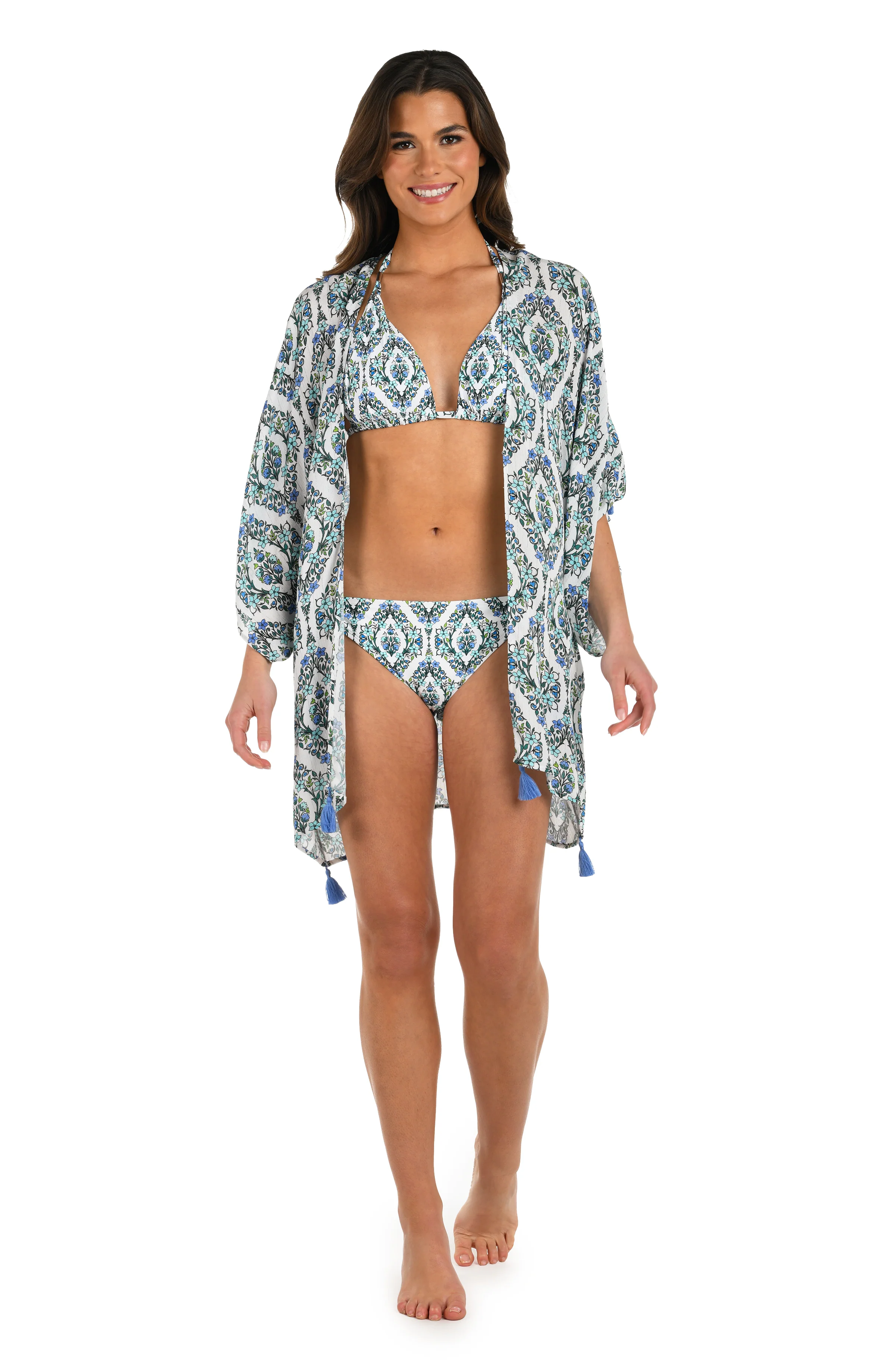 Deja-Blue Diamond Kimono Cover Up
