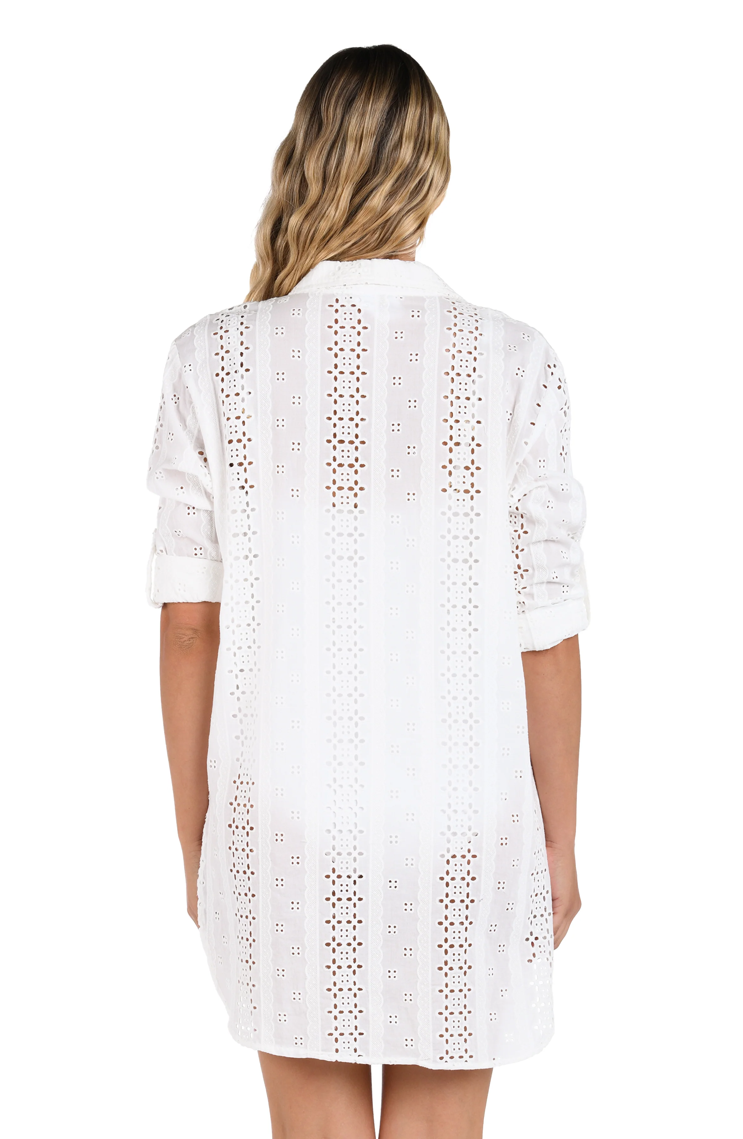 Eyelet Covers Camp Shirt w/ Crochet Insets