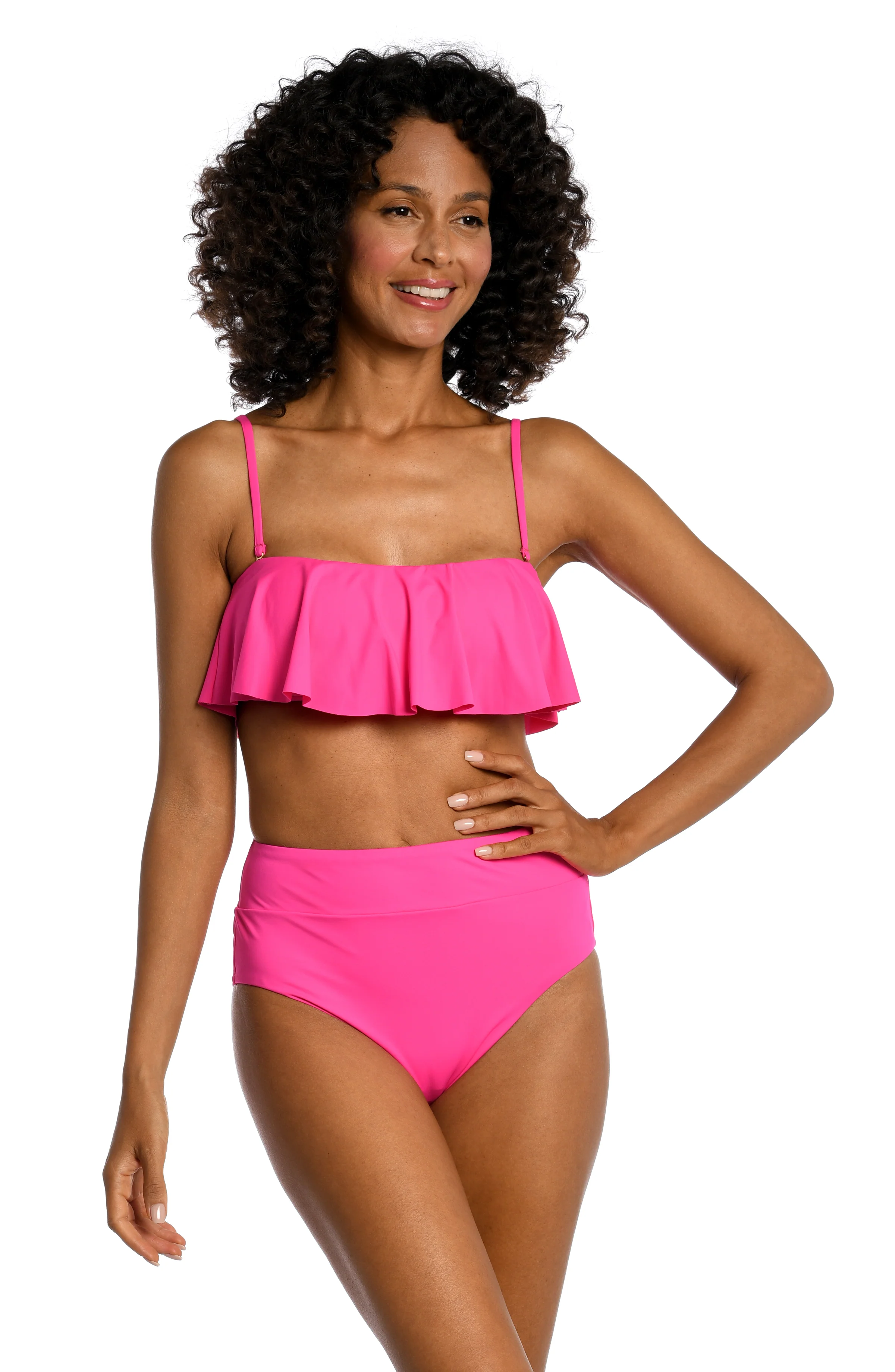 Island Goddess Ruffle Bandeau Bra Top - Pop Pink - FINAL SALE