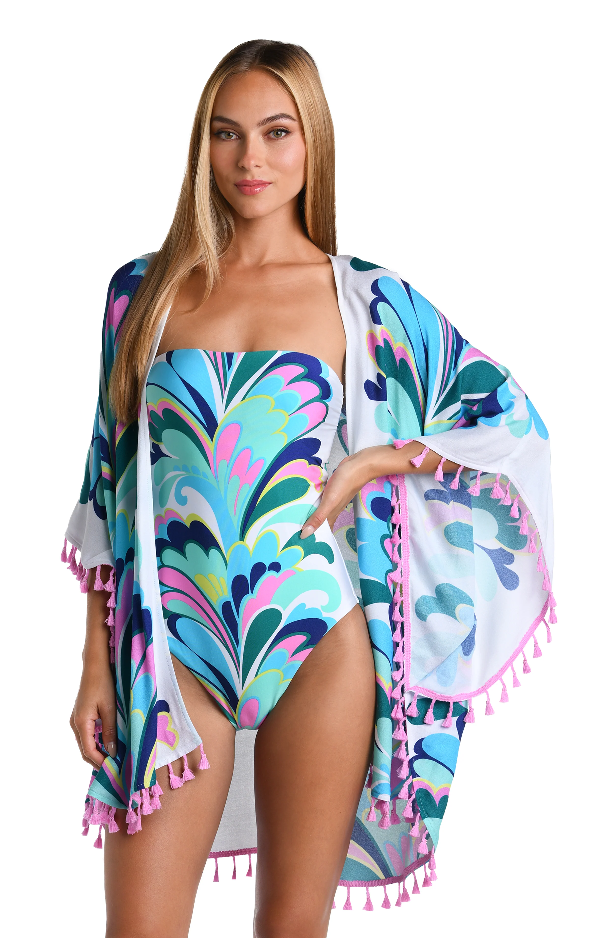 Sunshine 79 Far Out Feathers Open Front Kimono - FINAL SALE