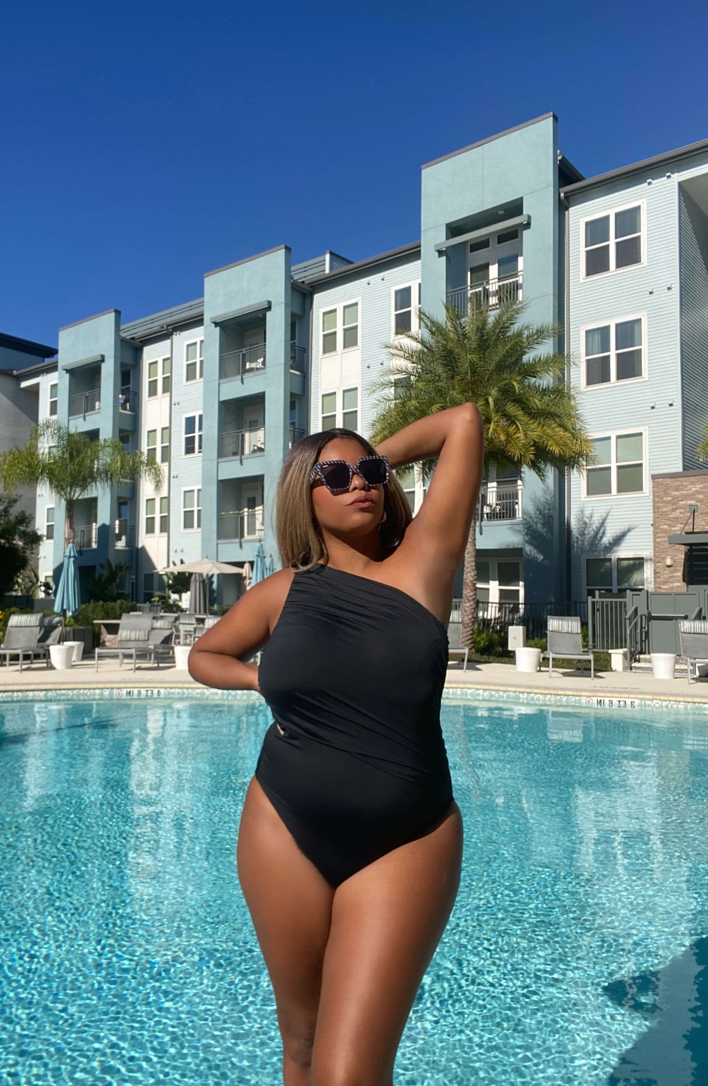 Island Goddess Ruched One Shoulder One Piece - Black