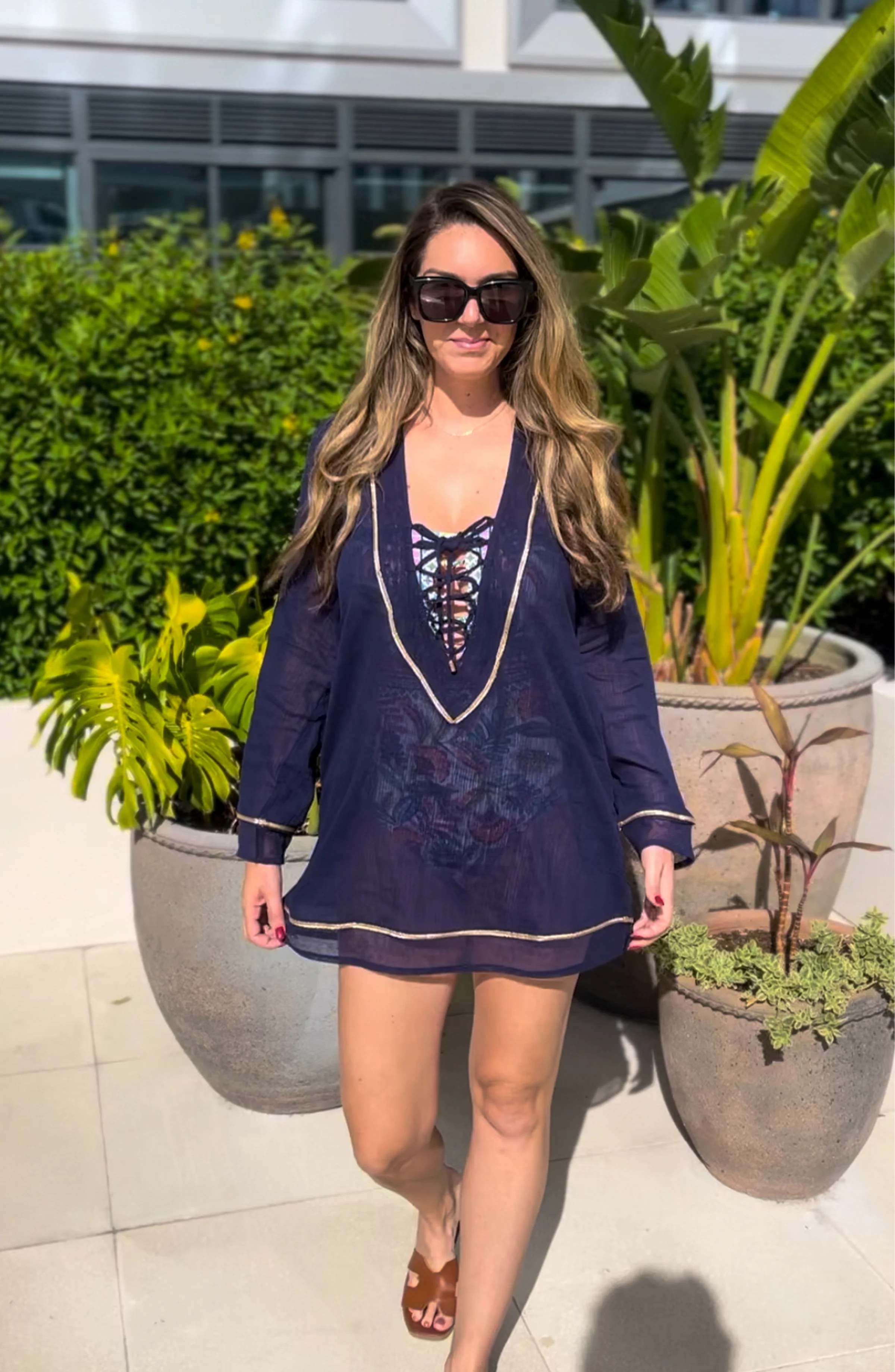 Fields Of Gold Lace Up V-Neck Tunic Cover Up - FINAL SALE
