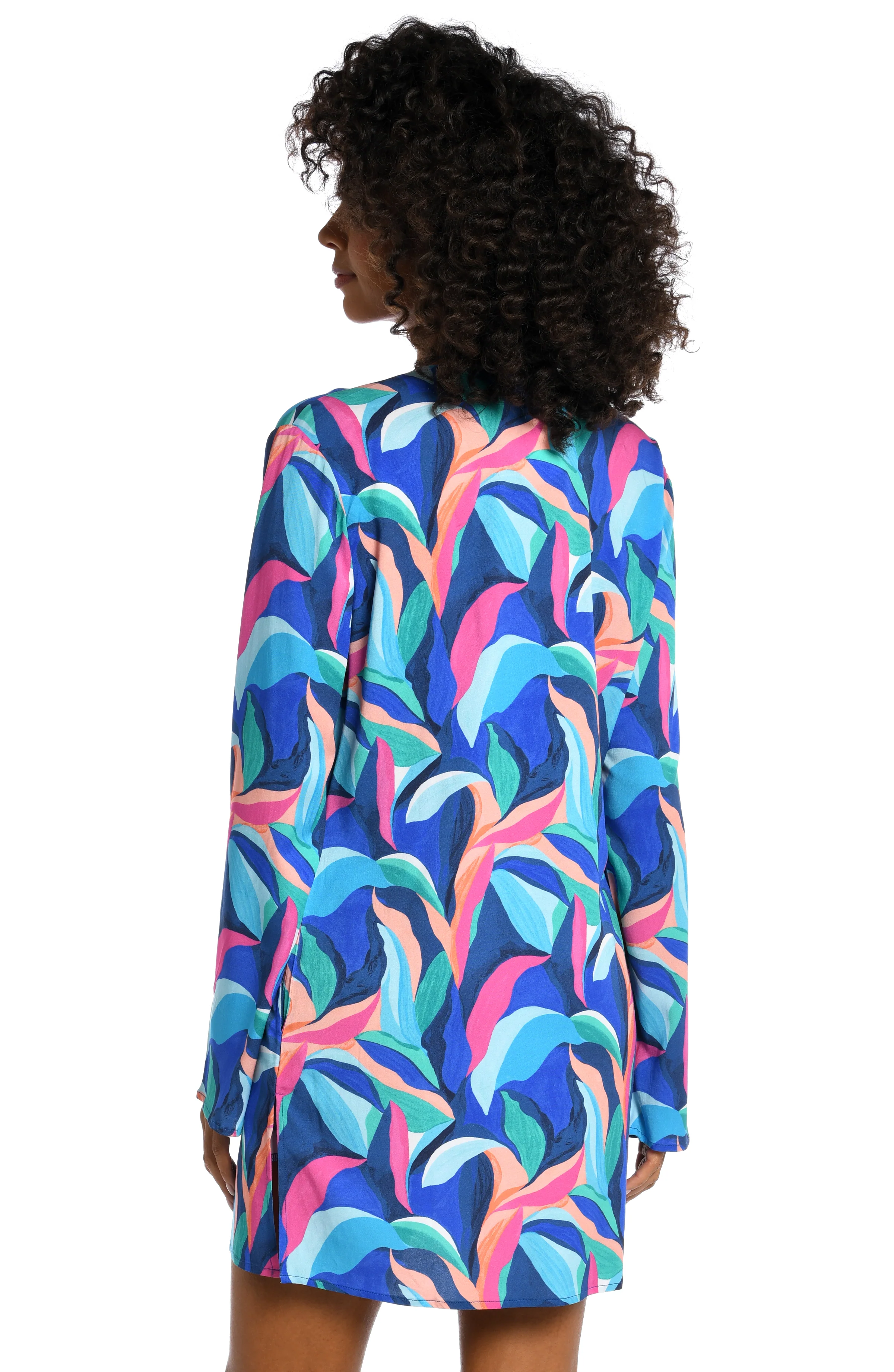 Painted Leaves Lace Up V-Neck Tunic - FINAL SALE