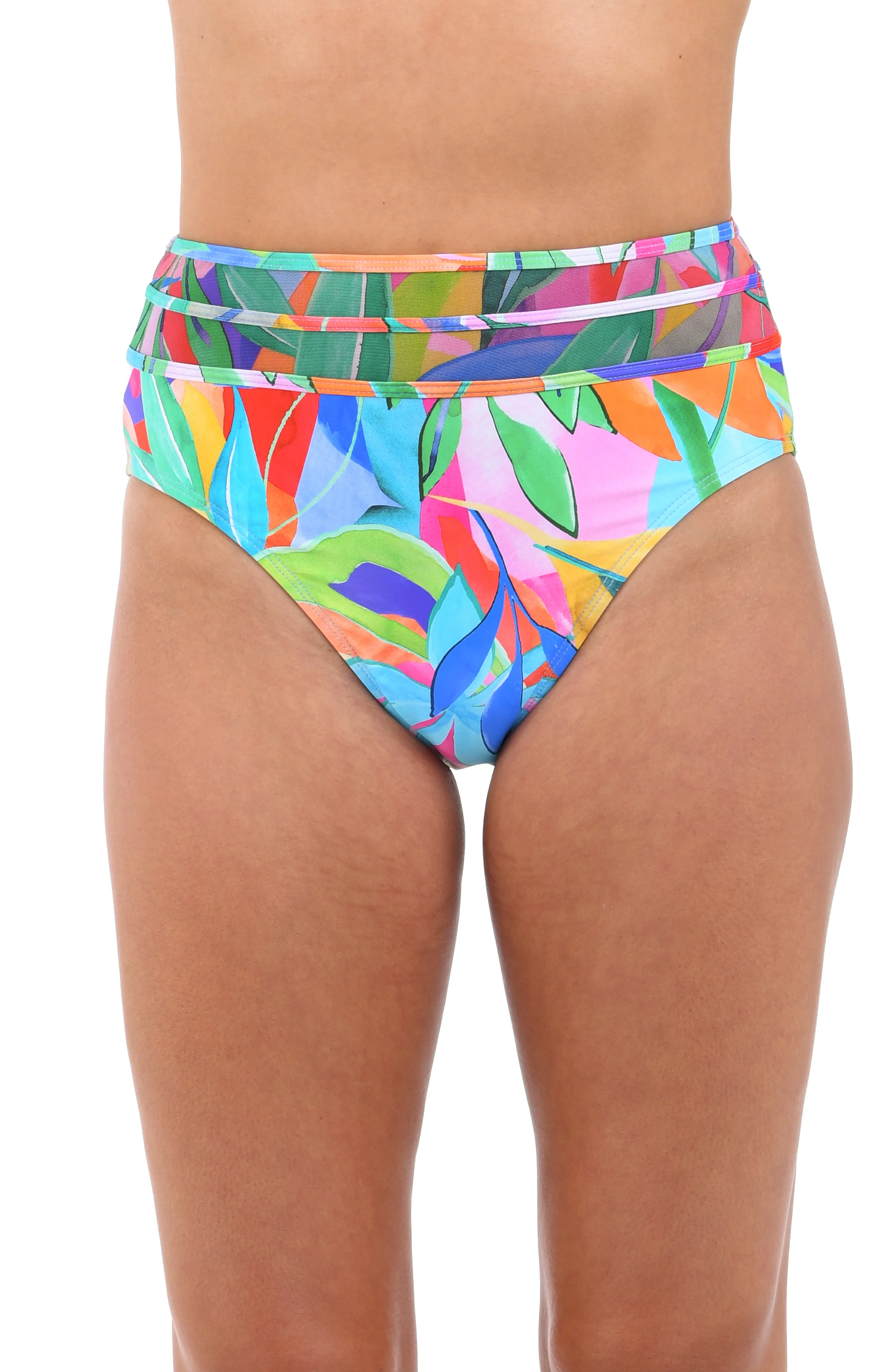 Tropi-flage High-Waist Bottom w/ Mesh Detail - FINAL SALE