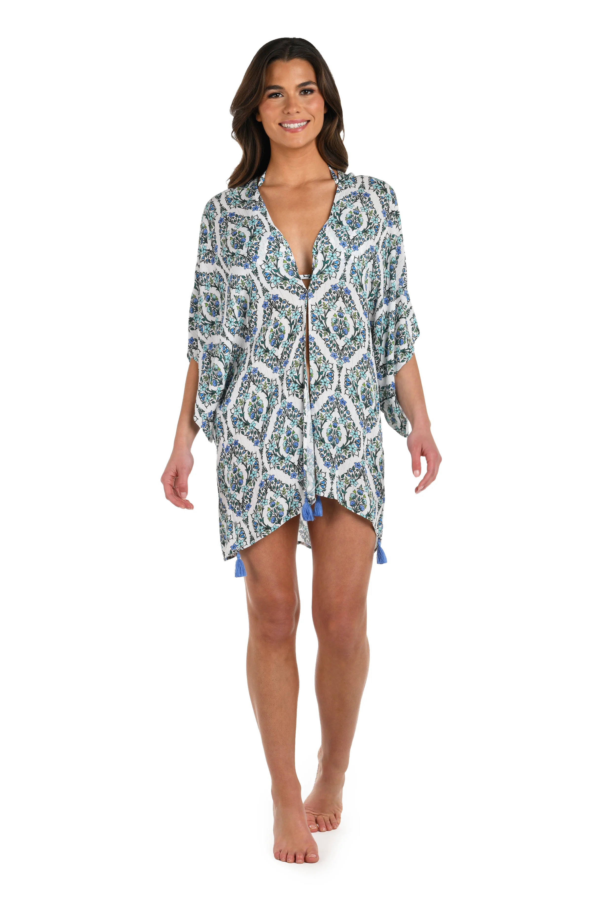 Deja-Blue Diamond Kimono Cover Up