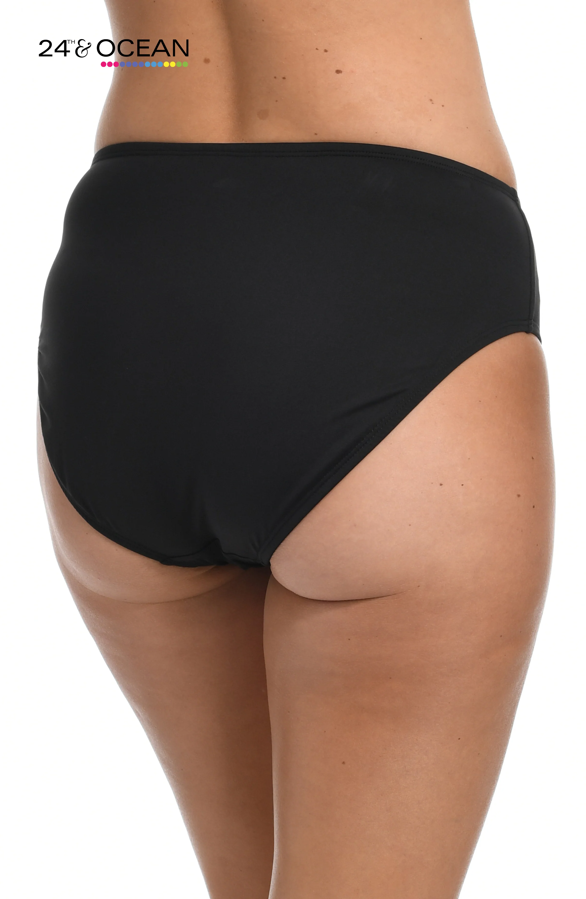 24th & Ocean Solid Mid Waist Hipster Bikini Swimsuit Bottom