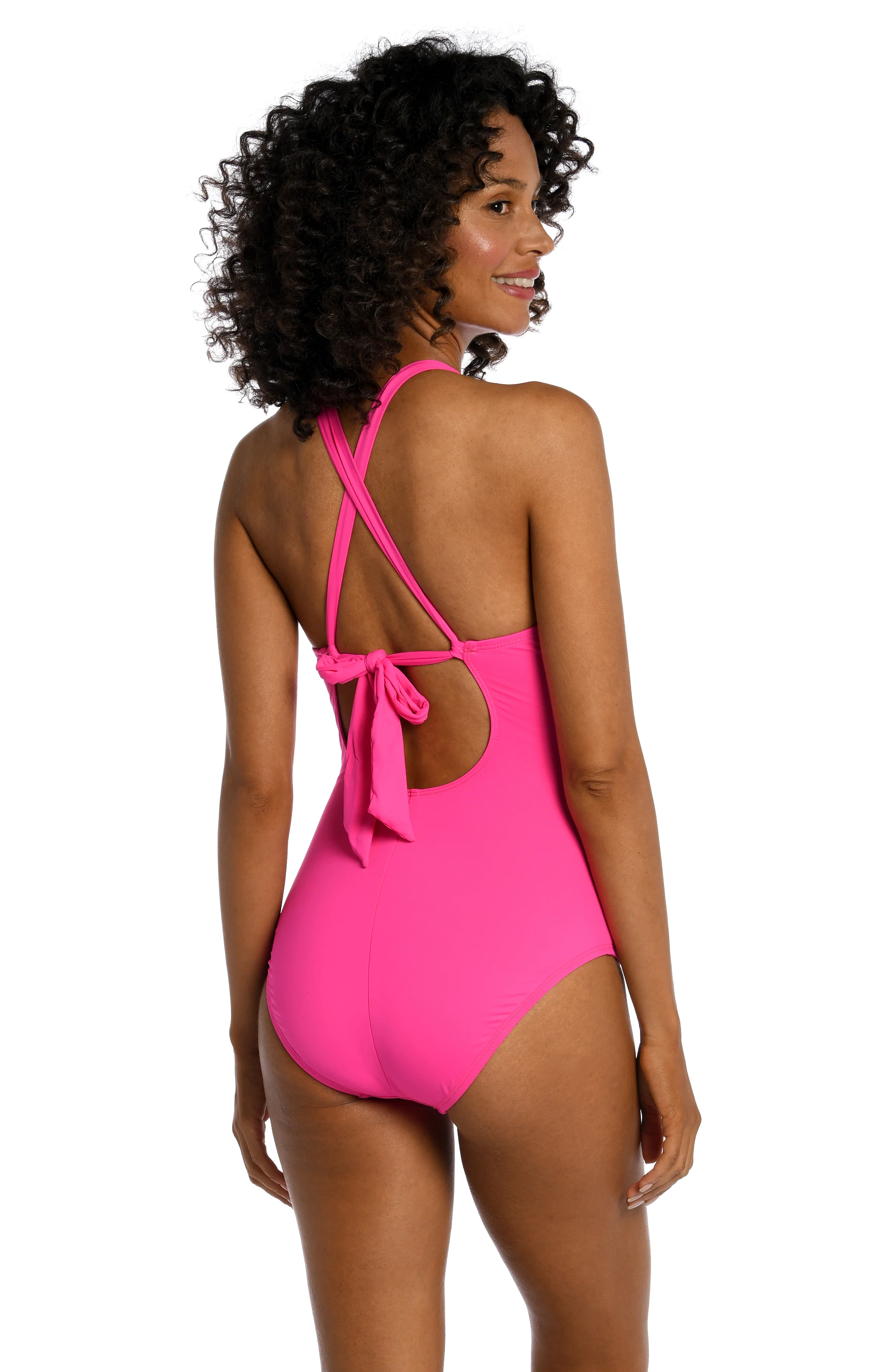 Island Goddess High-Neck Keyhole One Piece - Pop Pink - FINAL SALE