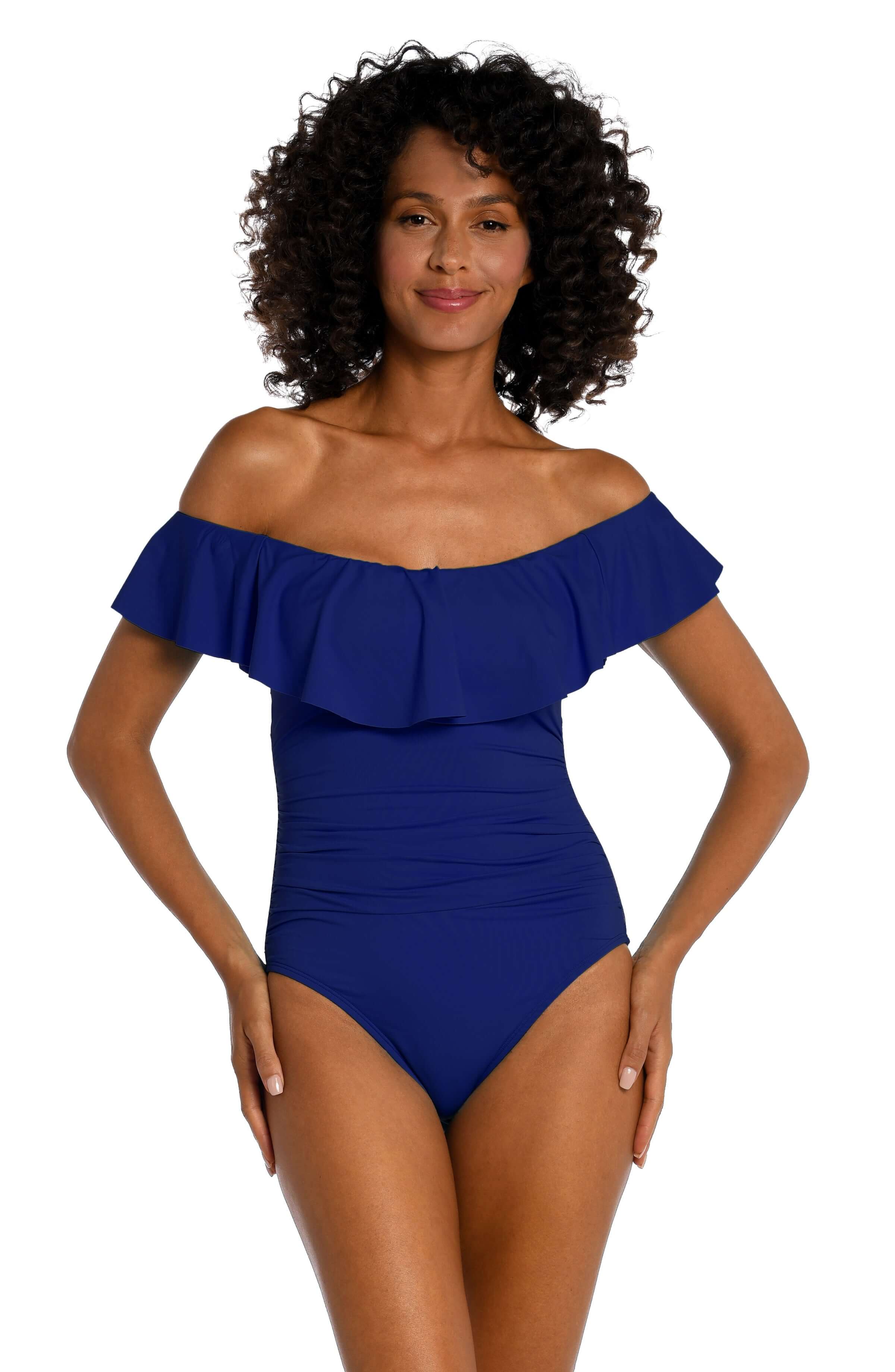 Island Goddess Off Shoulder Ruffle One Piece - Blueberry - FINAL SALE