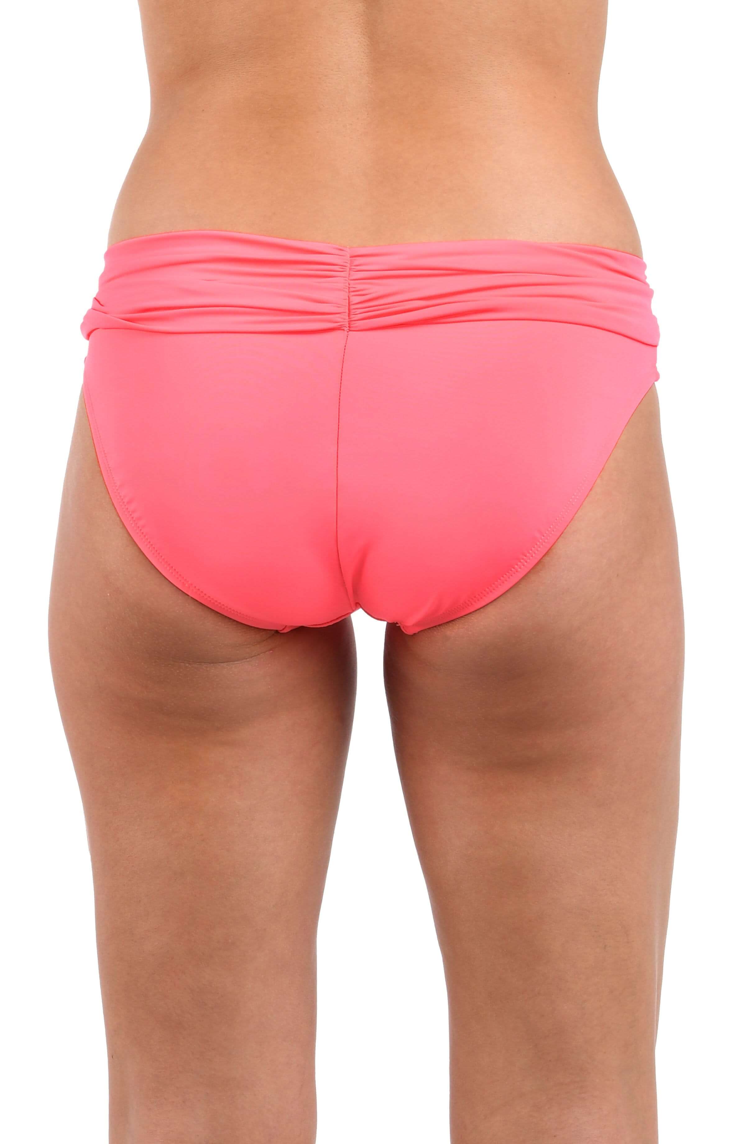 Island Goddess Ruched Band Hipster Bottom - Coral Reef