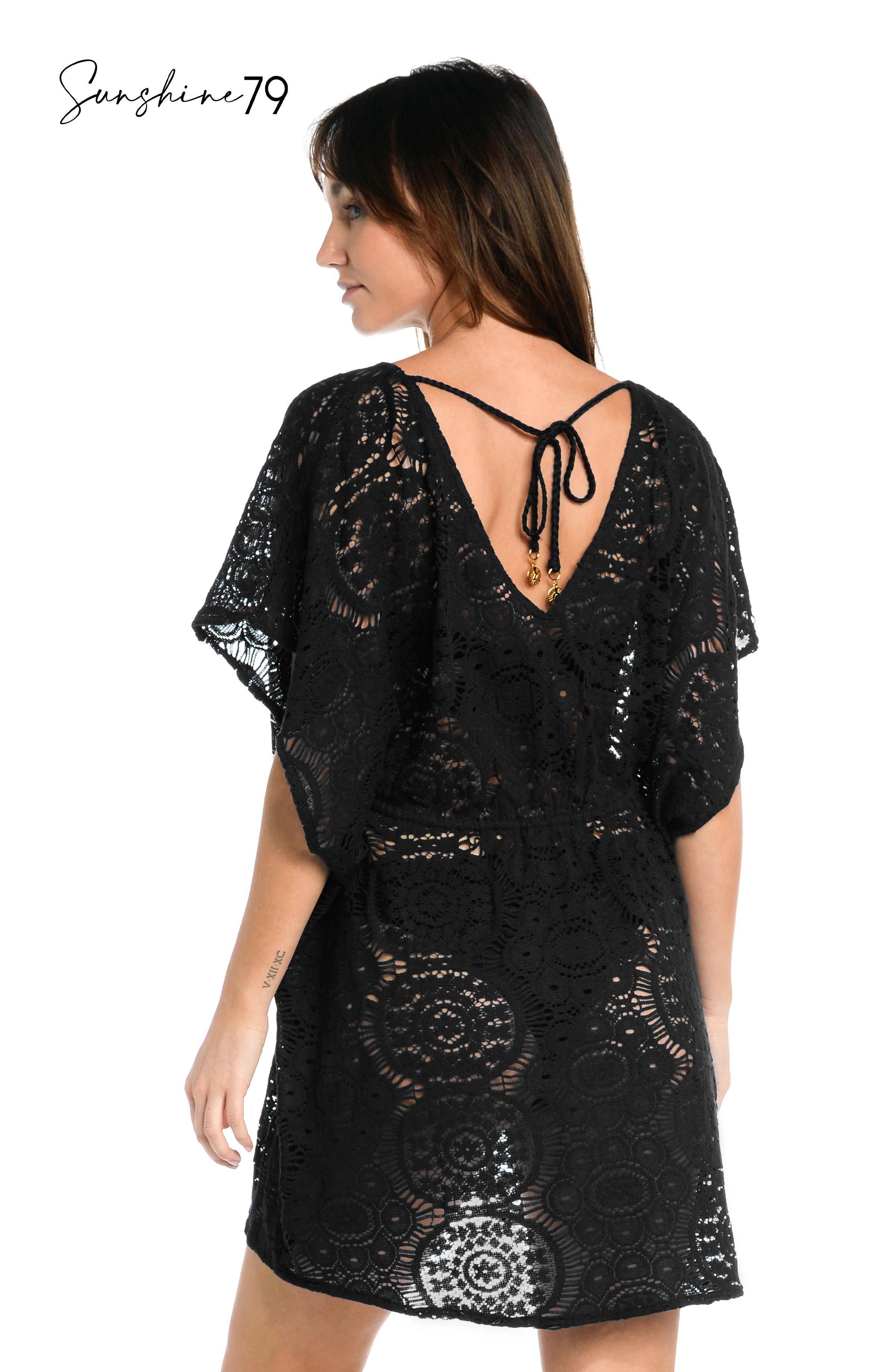 Sunshine 79 Chillin' Crochet V-Neck Caftan Cover Up - Black - FINAL SALE